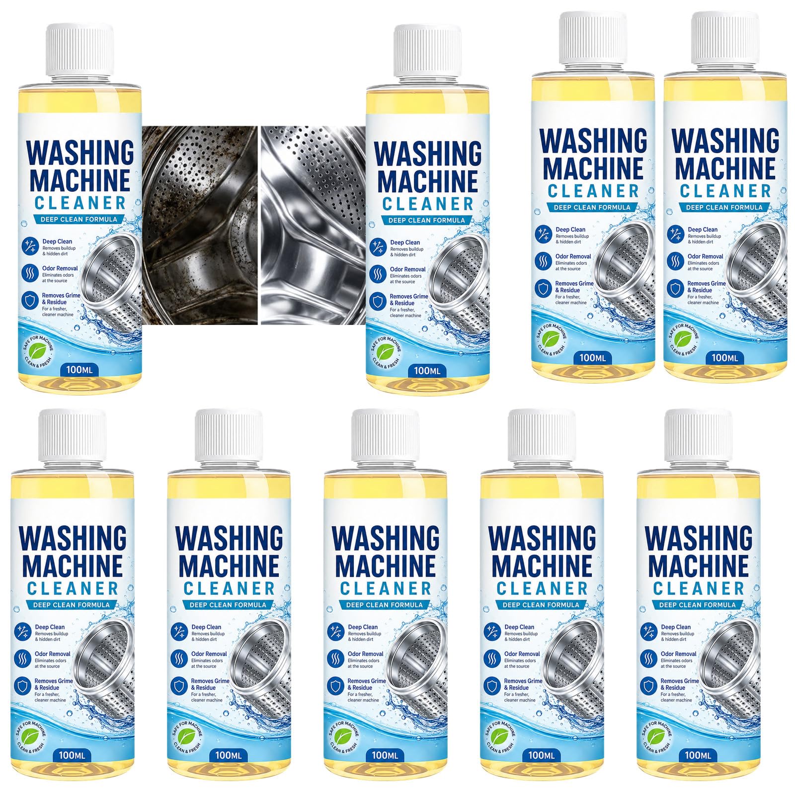 Liquido detergente per lavatrice, decalcificante per tamburi e deodorante per lavatrici a carico frontale, liquido detergente per tamburi per lavatrice, detergente per guarnizioni per (9PCS)