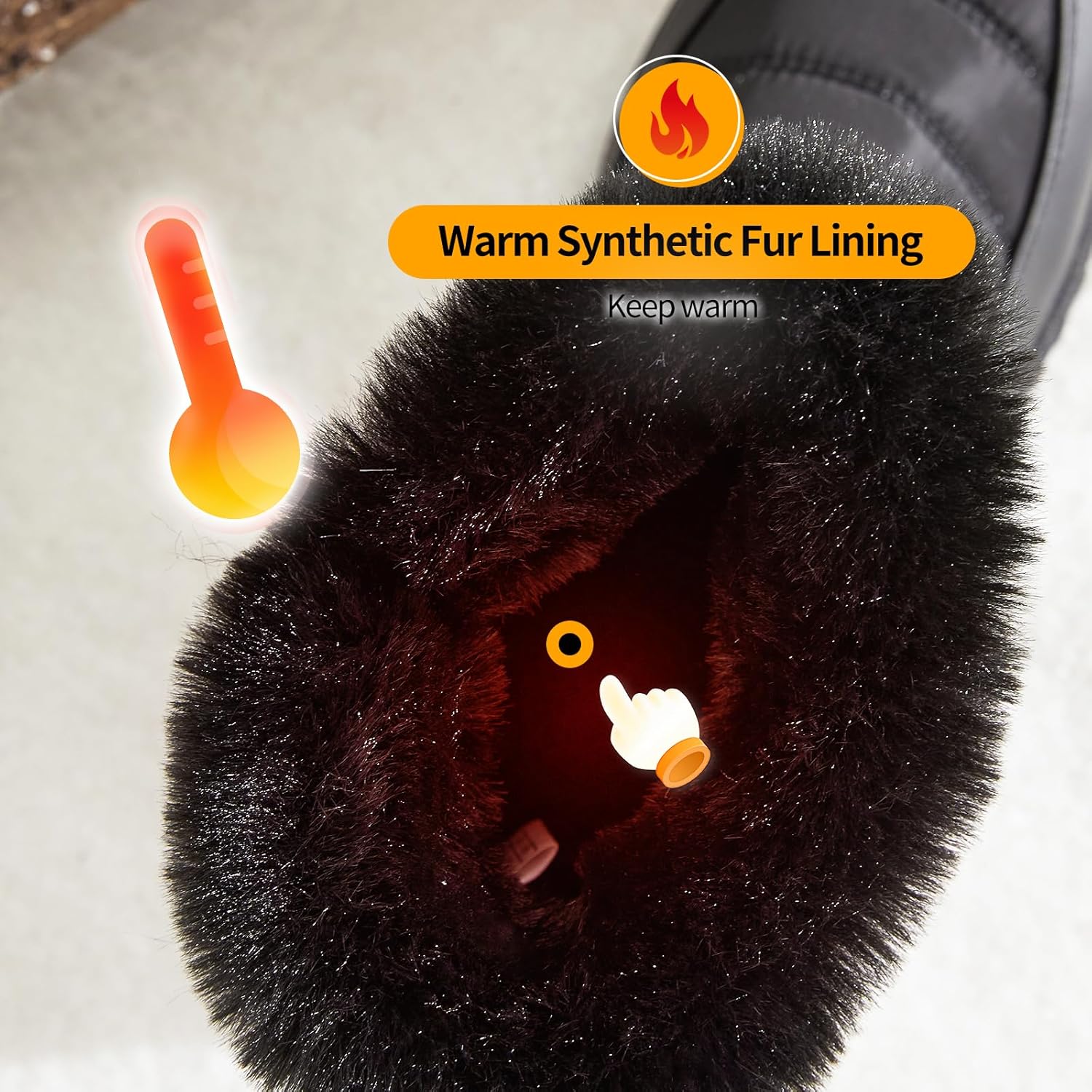 ZGR Womens Winter Snow Boots with furry,Waterproof Black and White Boots for women,Warm Mid Calf Boots for Outdoor - Image 4