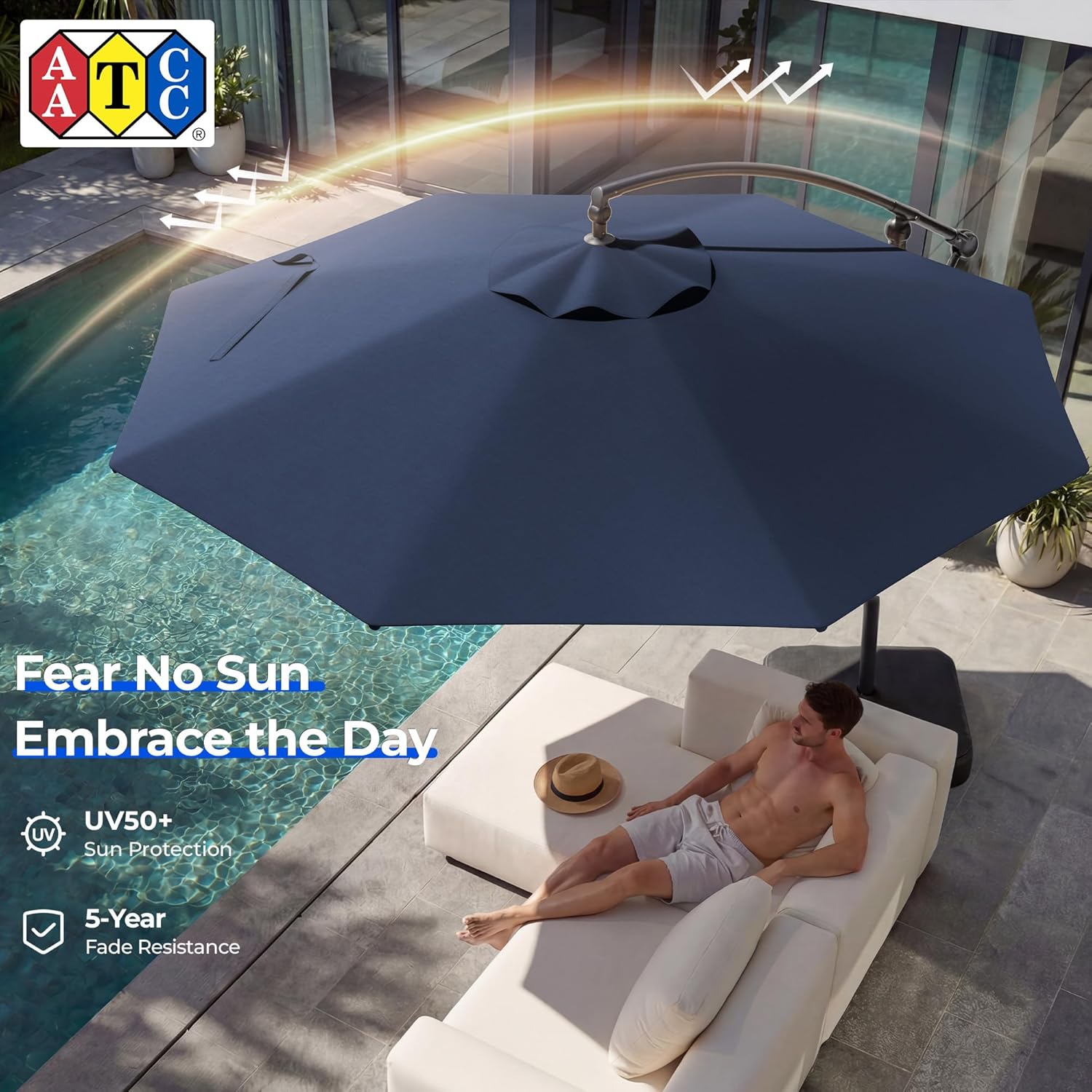 HOMSHADE 10ft Offset Patio Umbrella - w/Base, Cantilever Offset Hanging Patio Outdoor Market Umbrella UPF50+ UV Protection with Easy Tilt and Crank for Pool Deck and Garden(Navy Blue)