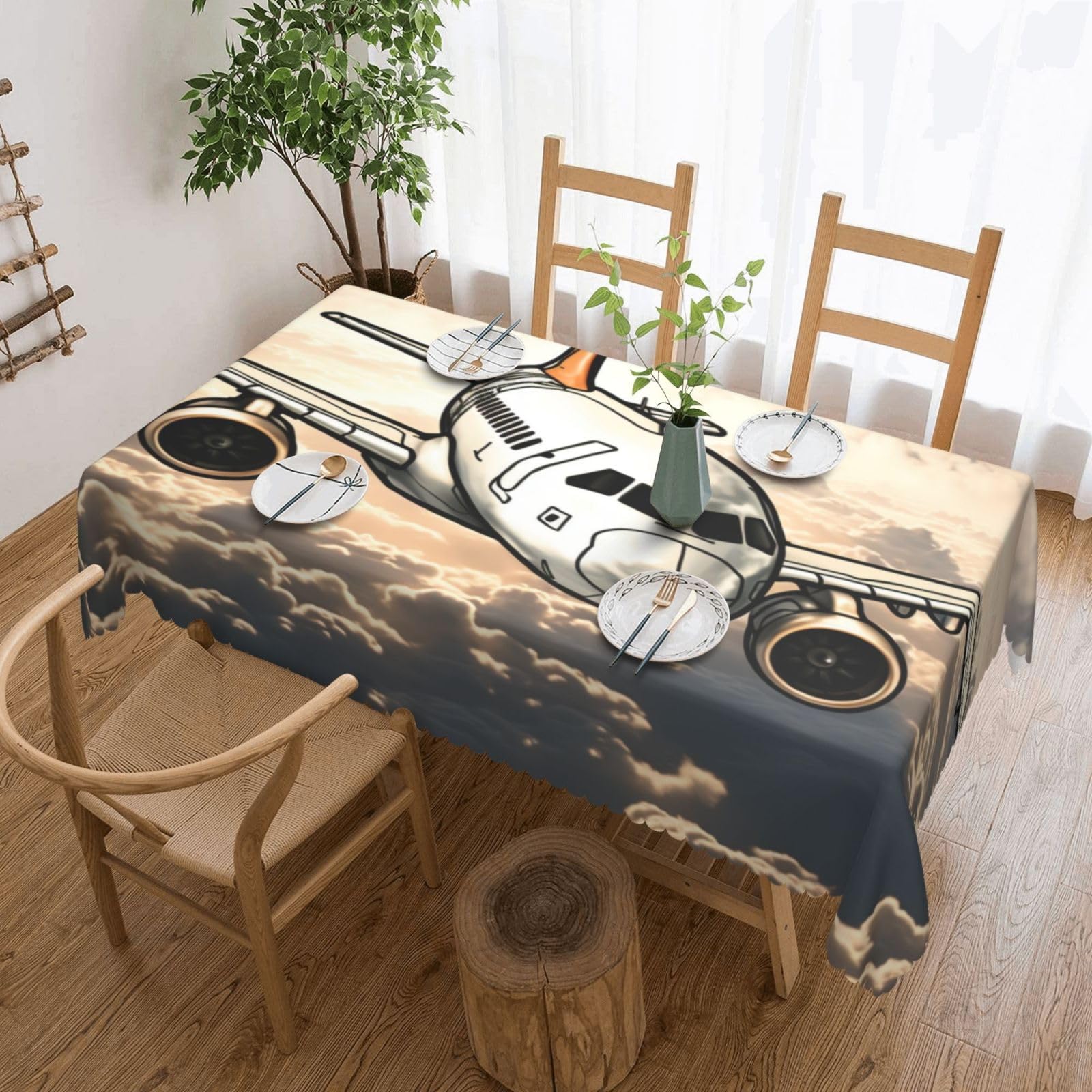 FodPand Airplane Flying Tablecloths for Rectangle Tables 54 x 72 Inch - Reusable Washable Dining Table Clothes - Stain and Wrinkle Resistant Decorative Fabric Table Cover for Wedding Party