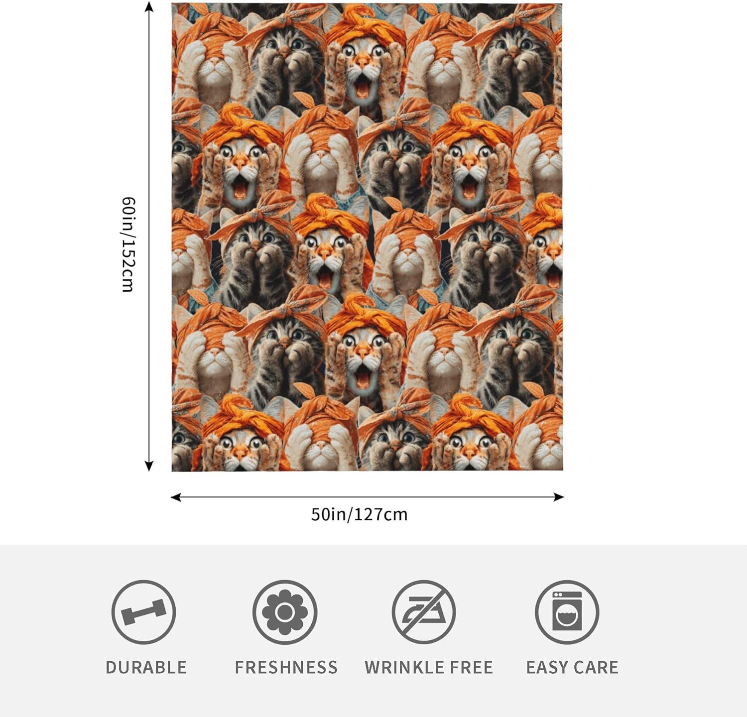 Funny Crazy Cat Flannel Throw Blanket Soft Cozy Blanket for Living Room Couch Sofa Bed 50 x 60 Inches