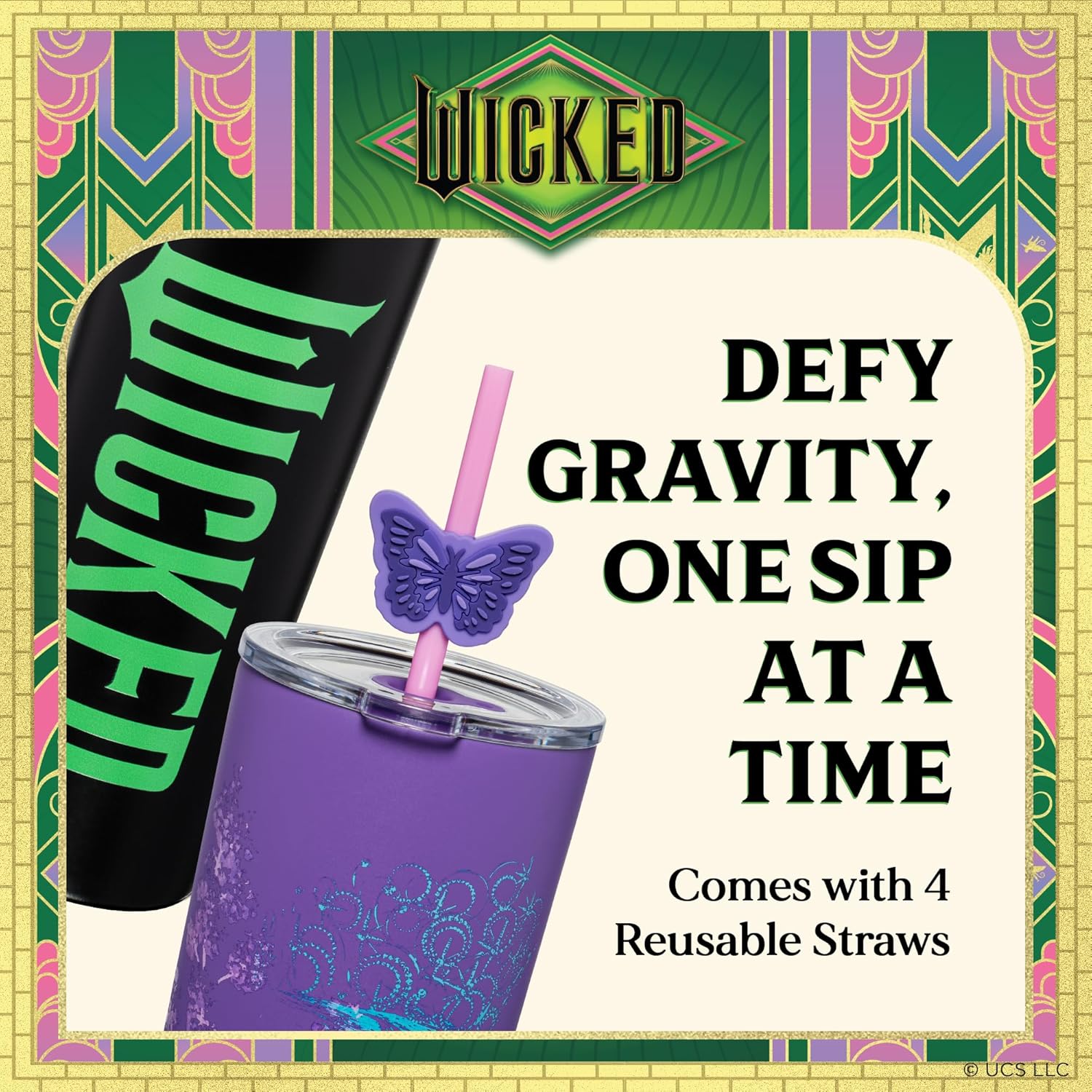 Dragon Glassware x Wicked: For Good 2-Pack 24 oz Vacuum Insulated Tumbler with Lid and Straw - Set of 2 Wicked Tumblers with 4 Straws and Toppers - Official Wicked Merch - For Good - Image 4