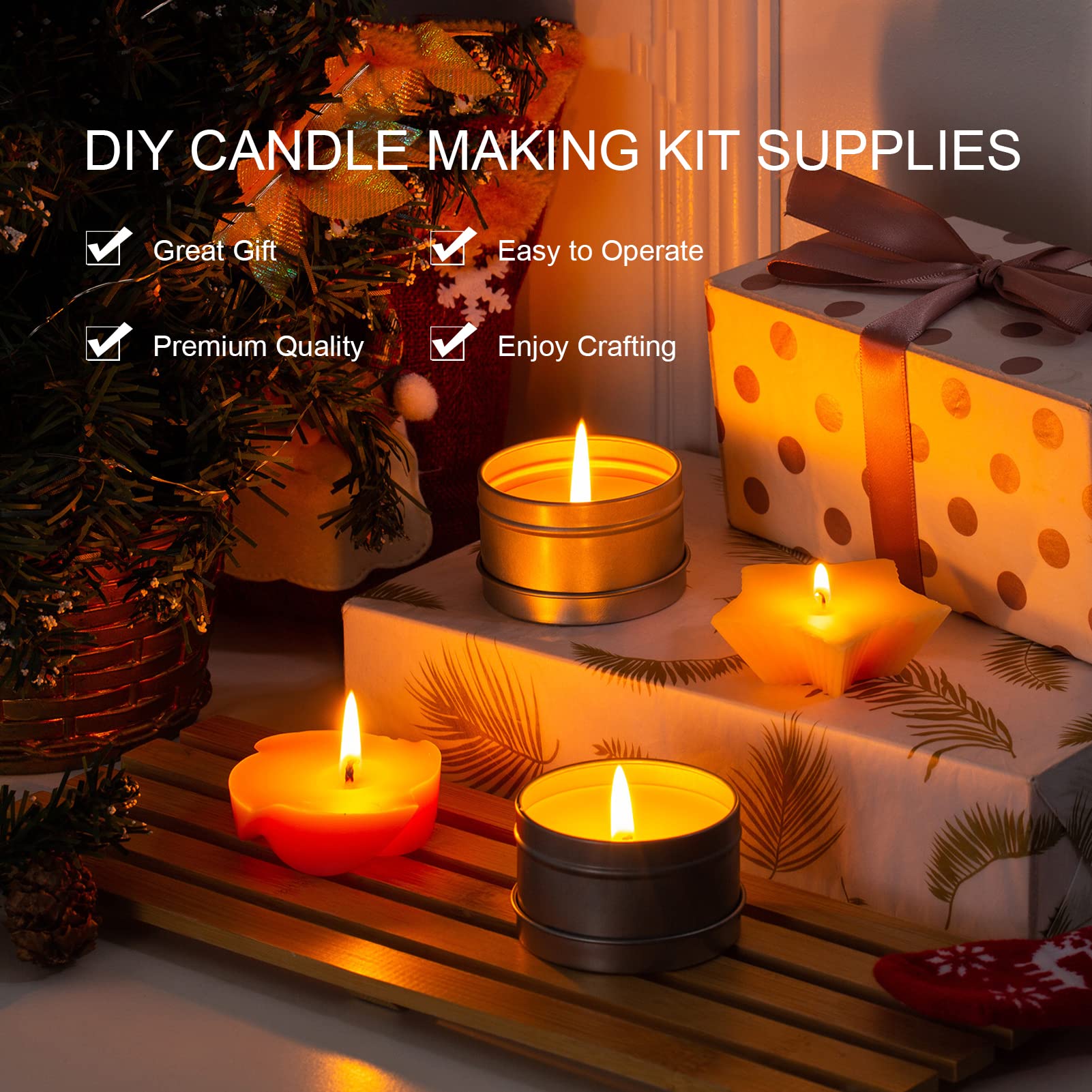 Kit per la creazione di candele fai da te con vaso di cera d'api 50 stoppini adesivi titolare cucchiaio completo per principianti set
