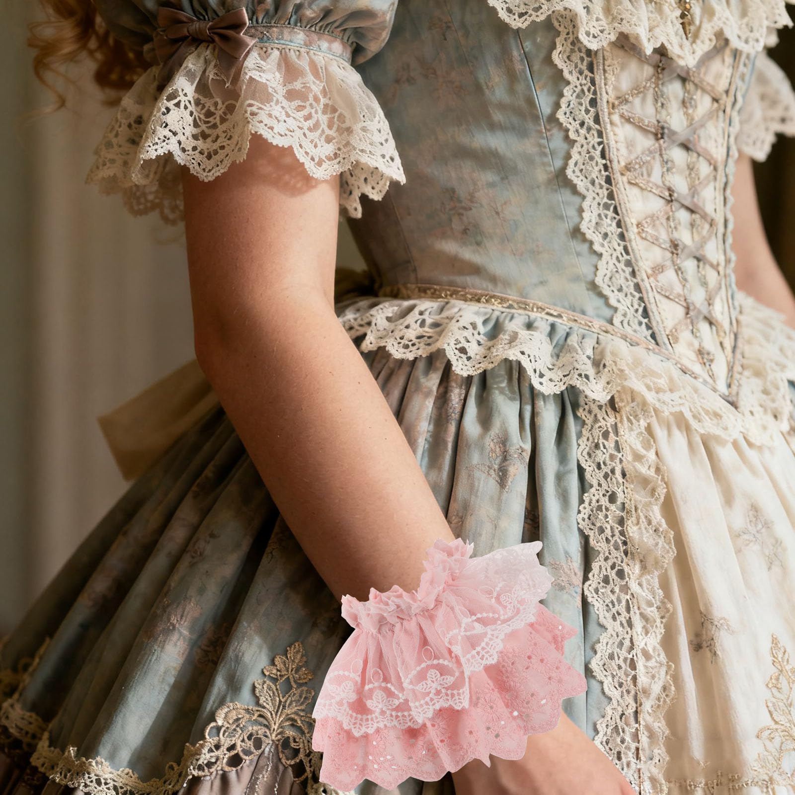 Générique Poignets en Dentelle Lolita Rose pour Femme, Accessoires de Mode Polyvalents en Polyester, Manchons Élégants pour Robe, pour Robe ou Accessoire de Mariage
