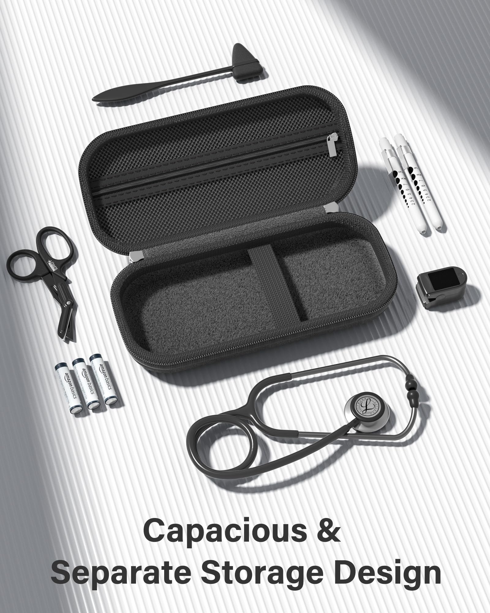 ProCase 聴診器ケース 耐衝撃 ハードEVA 収納ポーチ Littmann Cardiology対応 メッシュポケット付き - ブラック | Classic III Lightweight III IV MDF Acoustica等対応, ベルベット裏地, 弾性固定バンド, 軽量コンパクト, 持ち手付き, 医療従事者への贈り物に
