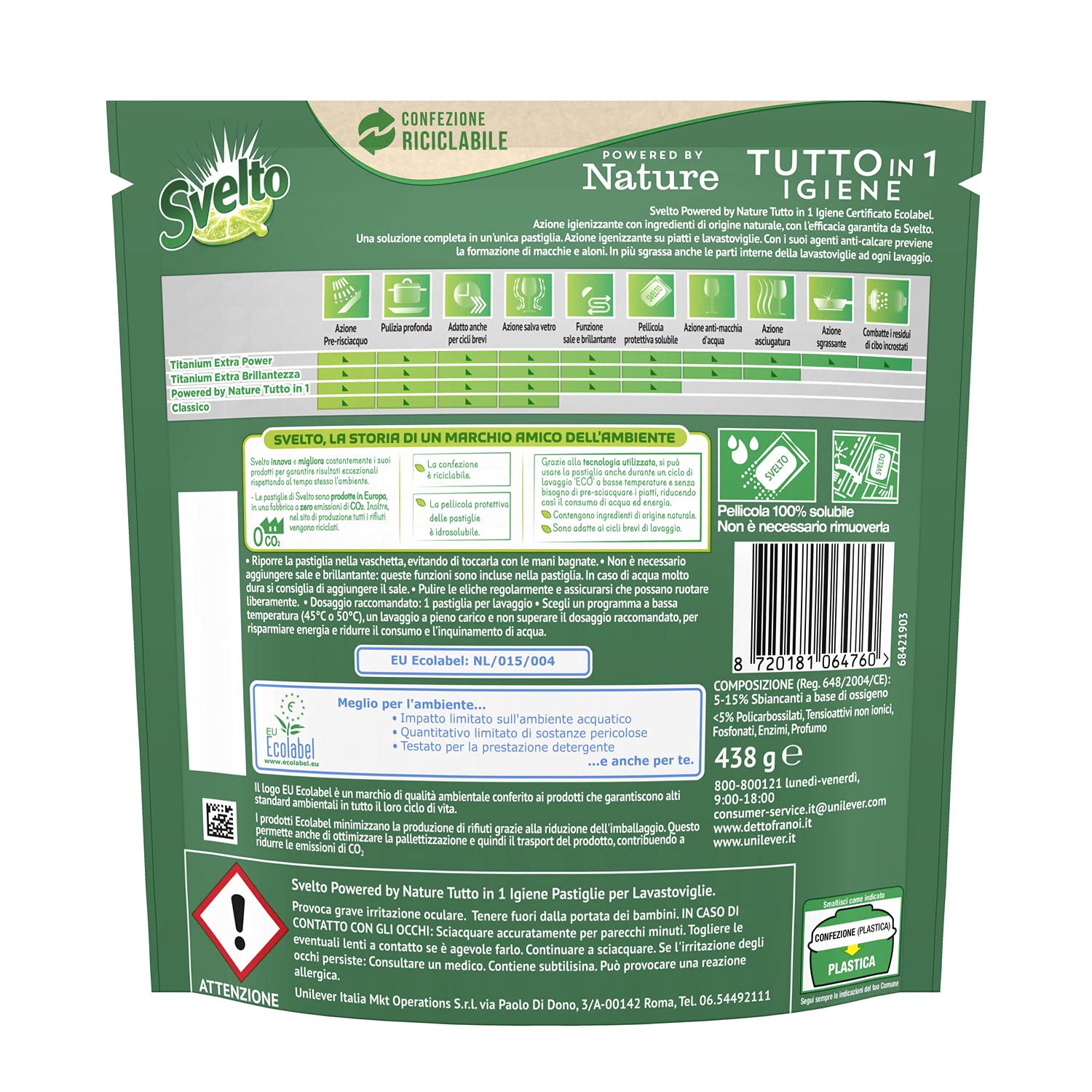 Svelto Powered By Nature - Extra Higiene - Paquete grande de 200 pastillas para lavavajillas