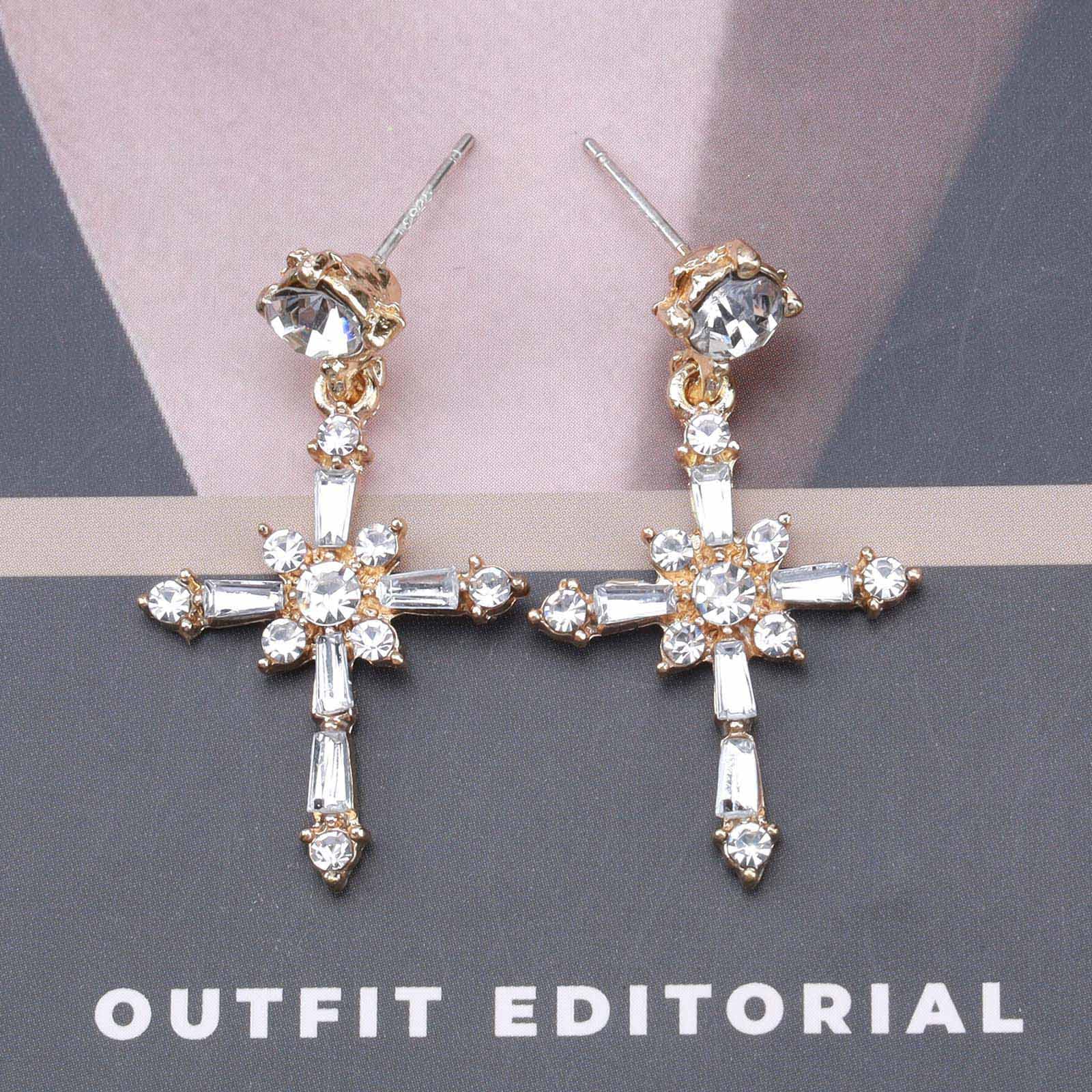 TseenYi Cz Croce Orecchini Pendenti Oro Croce Goccia Orecchini Borchie Cristallo Penzolante Croce Orecchini Boho Cubic Zirconia Croce Orecchini Per Le Donne E Le Ragazze