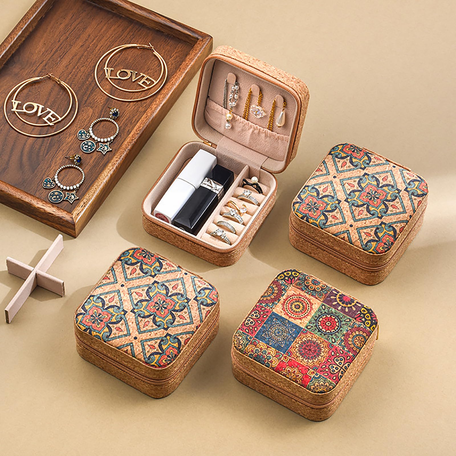 Cozlly Rotolo per Portagioielli, Pieghevole Porta Gioielli da Viaggio Jewelry Organizer per