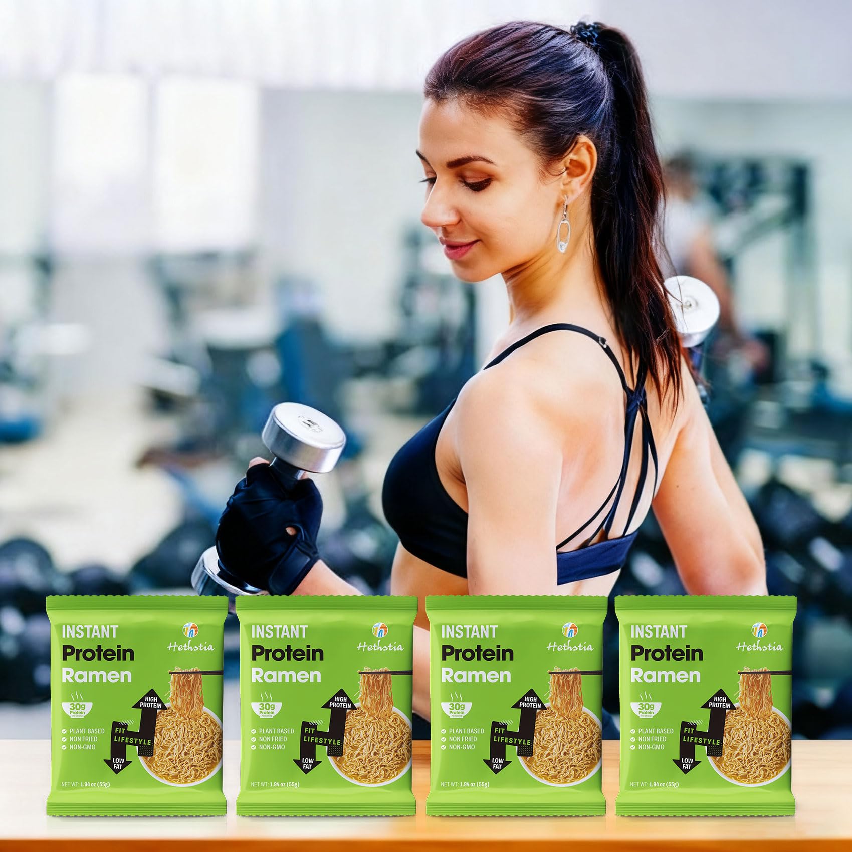 Hethstia High Protein Ramen Plain, 6 Pack Instant Ramen Noodles – 30g Plant Protein, Vegan, Non-Fried, Non-GMO, Sugar-Free, Low Fat, Healthy Quick Meal Base for Lunch, Dinner or Post-Workout