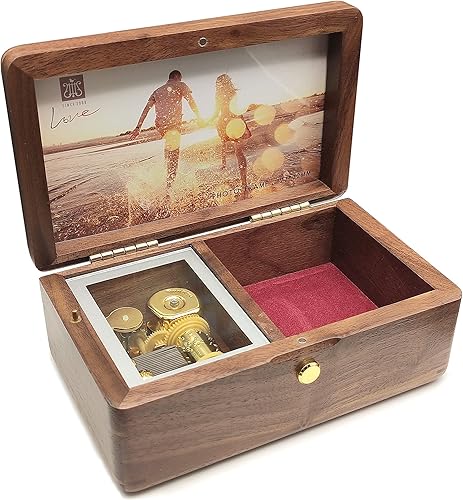 Caja de música de madera maciza con marco de fotos, el mejor regalo para Navidadcumpleañosdía de San ValentínDía de la Madre, Tune of Mariage