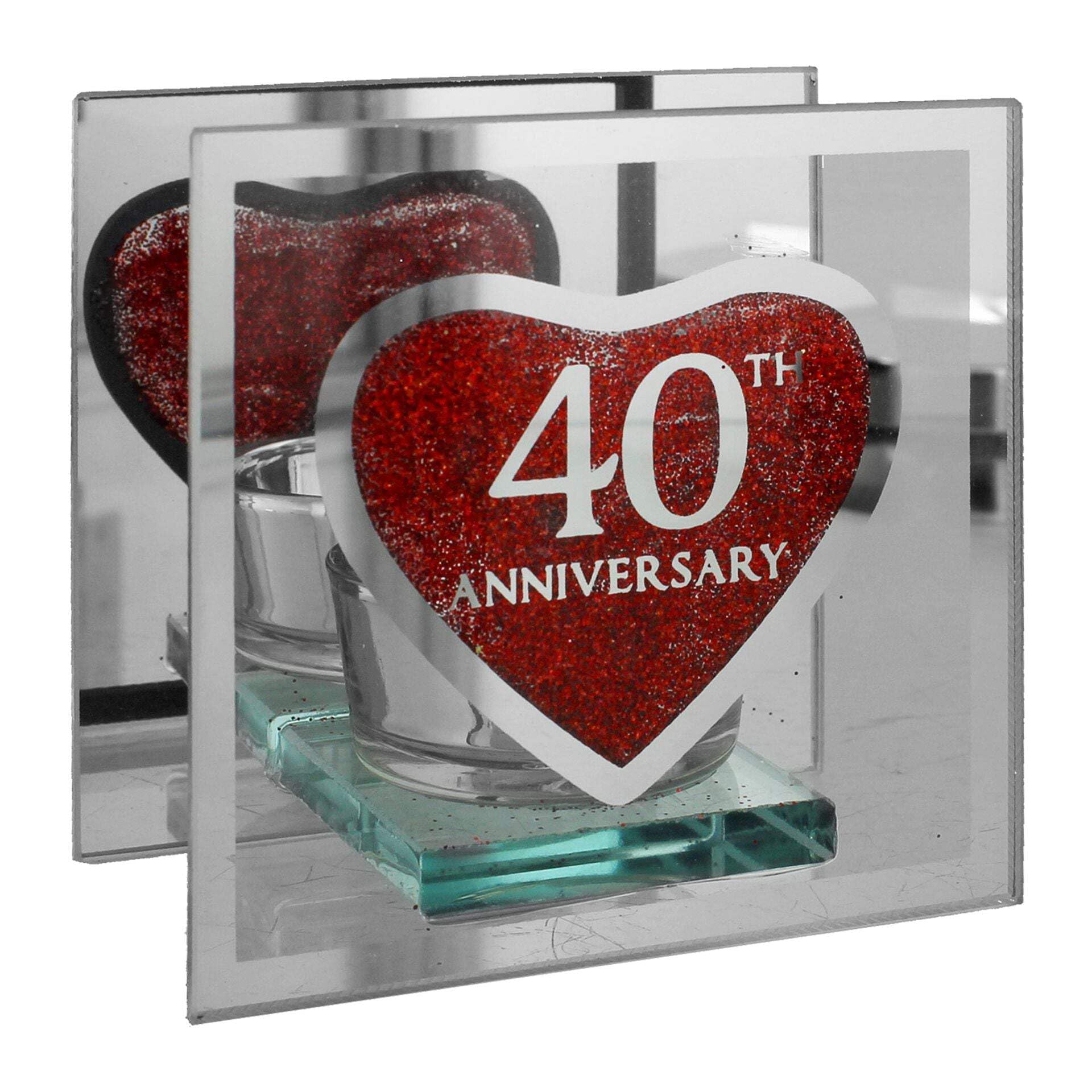 Ruby 40th Wedding Anniversary Tea Light Holder Mirrored Glass