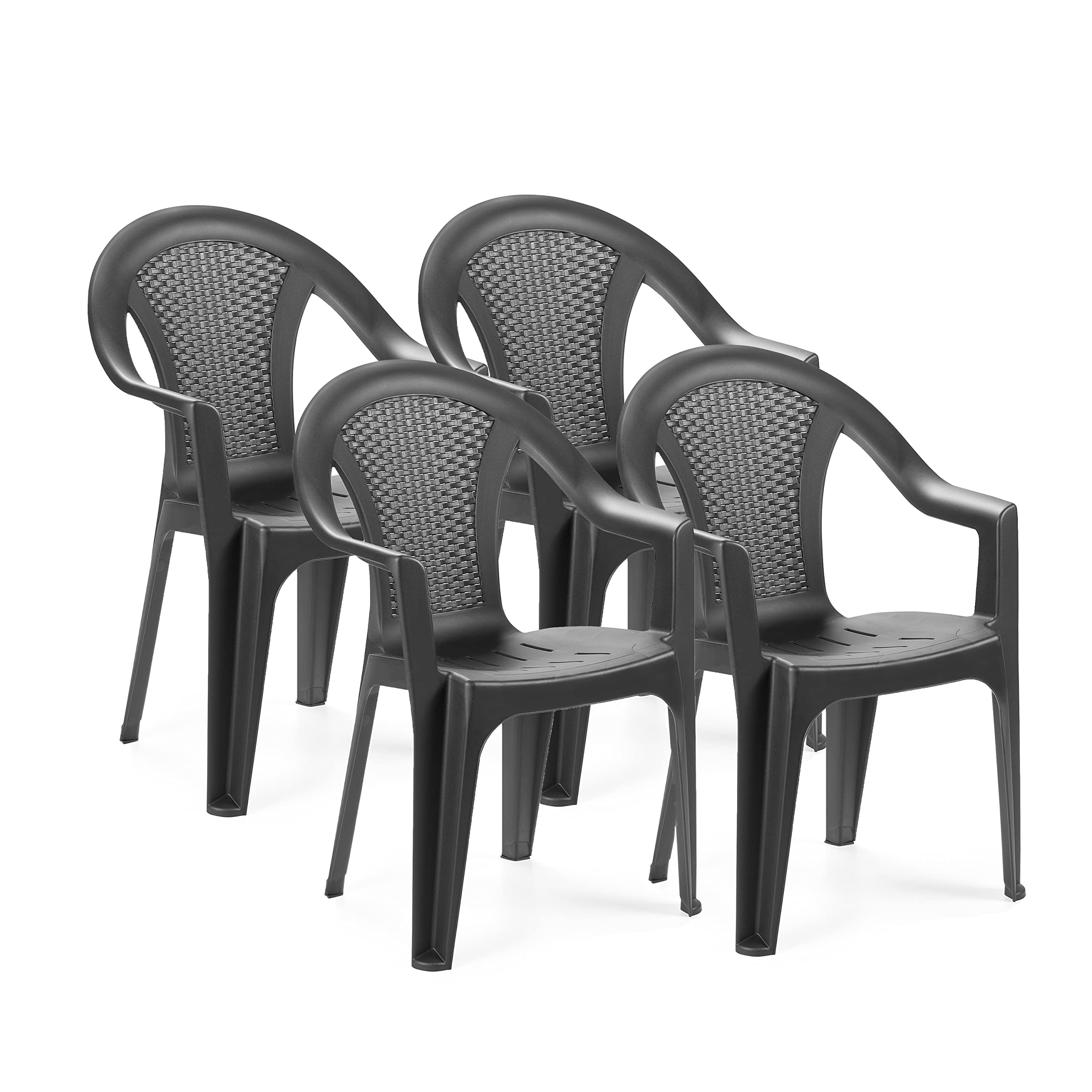 Pack de 4 Sillas Apilables Exterior, Sillas Polipropileno, Sillas Outdoor, Modelo Coral, Acabado en Antracita, Medidas: 56 cm (Ancho) x 54 cm (Largo) x 81 cm (Alto)