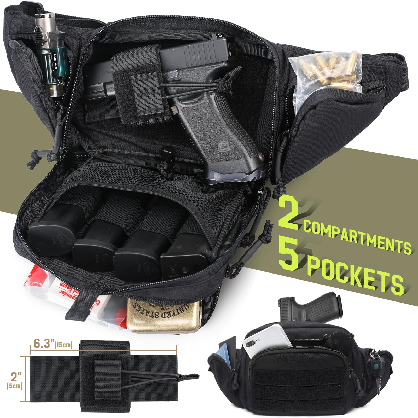 WYNEX Marsupio Tattico Uomo con Fondina Pistola – Ideale per Correre, Viaggiare, Caccia, Escursionismo, Campeggio