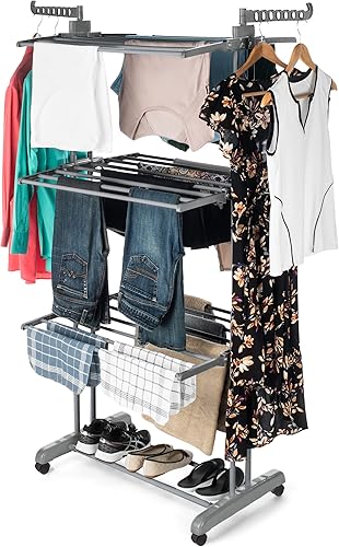 Luxe Laundry Tendedero de ropa de alta calidad, de acero inoxidable plegable de 4 niveles y estante de secado plegable, de pie y fácil de montar,