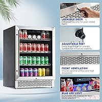 Vista 5 de Albott Beverage Refrigerator-24 In fridge with Glass Door, Adjustable Shelves and LED Touch Panel, Under Counter Design for Wine Beer, Built-In or