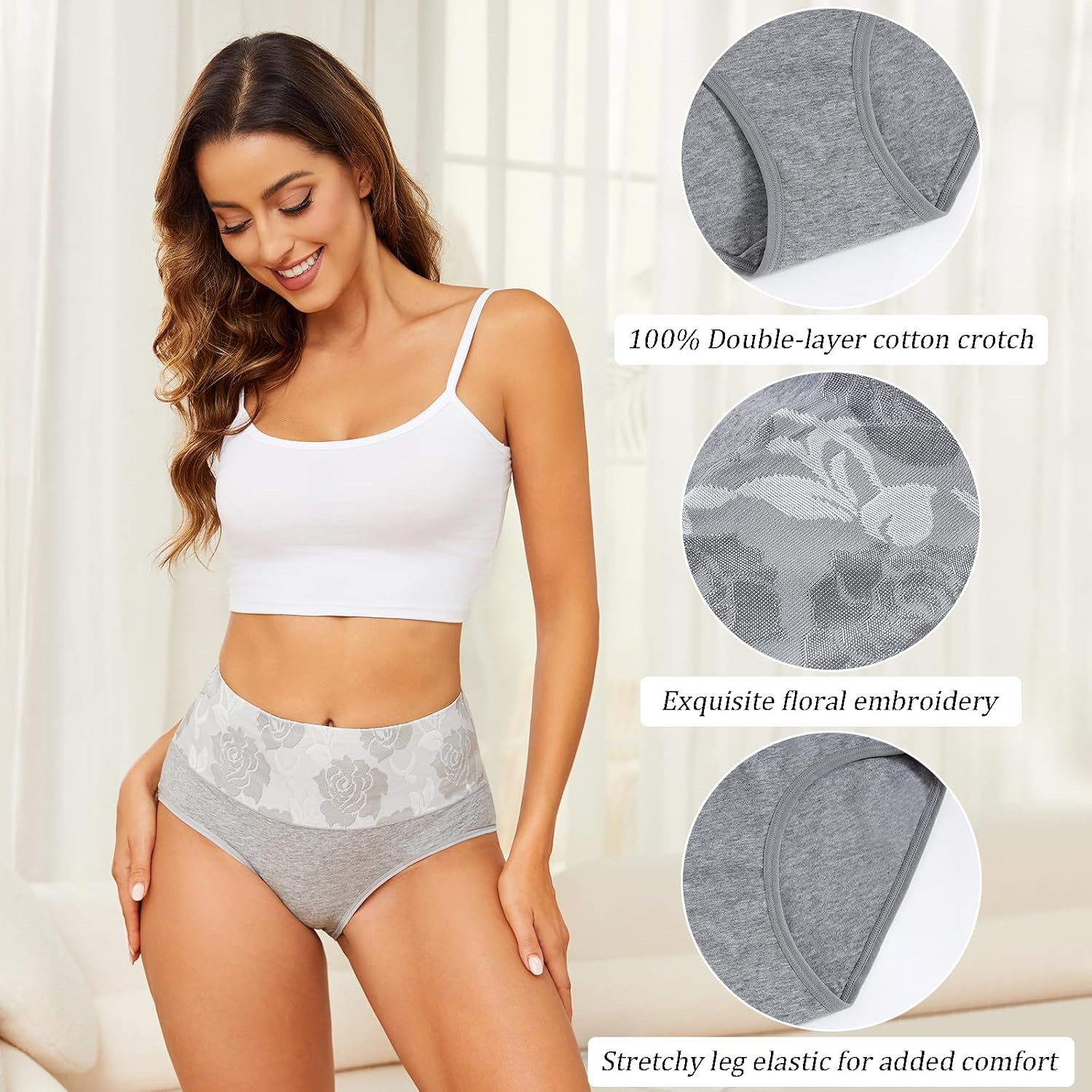 Womens Underwear Cotton Tummy Control High Waisted Underwear Soft Breathable Full Coverage Panties Multipack - Image 5