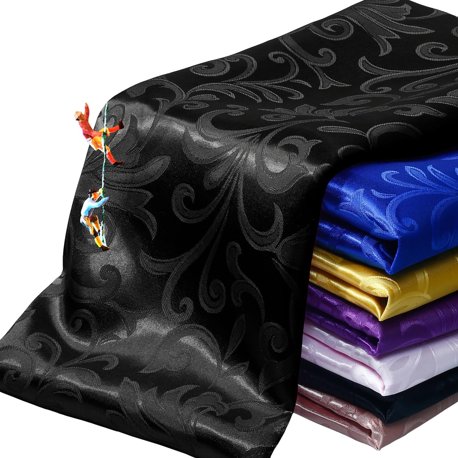 Manyshofu Jacquard Satin Fabric by The Yard - 60 Inch Wide, Shiny Brocade Black Fabric Smooth & Floral Damask Fabric for DIY Decorations, Craft, Wedding Dress, Costumes, Fashion, Sewing(3 Yard)