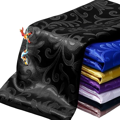 Manyshofu Black Jacquard Satin Fabric by The Yard, 60 Wide (1 Yard) | Damask Brocade, Floral Pattern Design, Silky Smooth Feel, Machine Washable, Versatile for Dresses, Crafts & Decor