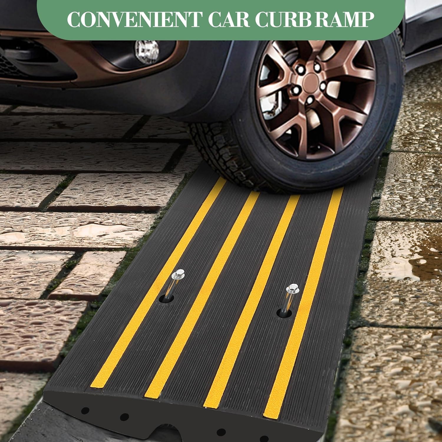 48" Heavy Duty Rubber Curb Ramps (2-Pack) – 3 FT Weight Capacity 110,000 Lbs Low Profile Slope Ramps for Cars, Wheelchairs, Trailers & RVs – Sloped Sidewalk Access, Durable & Portable