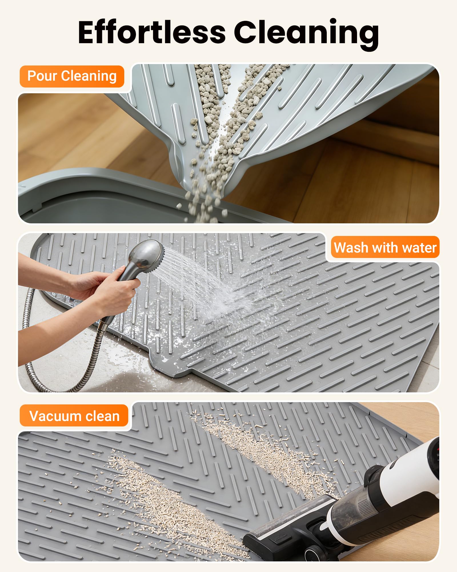 Cat Litter Box Mat, 47" x 37" Extra Large Cat Litter Mat, Silicone Waterproof Litter Trapping Mat for Scatter Control Soft on Kitty Paws Non-Slip Easy to Clean（Grey) - image 8
