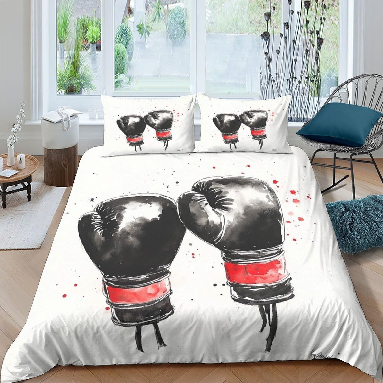 Ctjqhvkz Style-10 3D Printed Boxing Gloves Fitted Sheet Microfiber Soft Breathable Splash Art Bed Cover For Bedroom Dorm Protection Decor Single（135X200cm）
