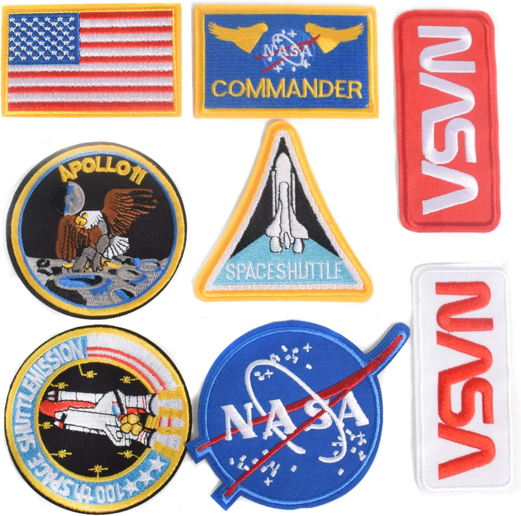 J.CARP 8pcs NASA Iron On or Sew On Embroidery Patches, NASA Office Logo, USA Flag Patch for DIY Jeans, Jacket, Kid's Clothing, Bag, Caps, Arts Craft Sew Making