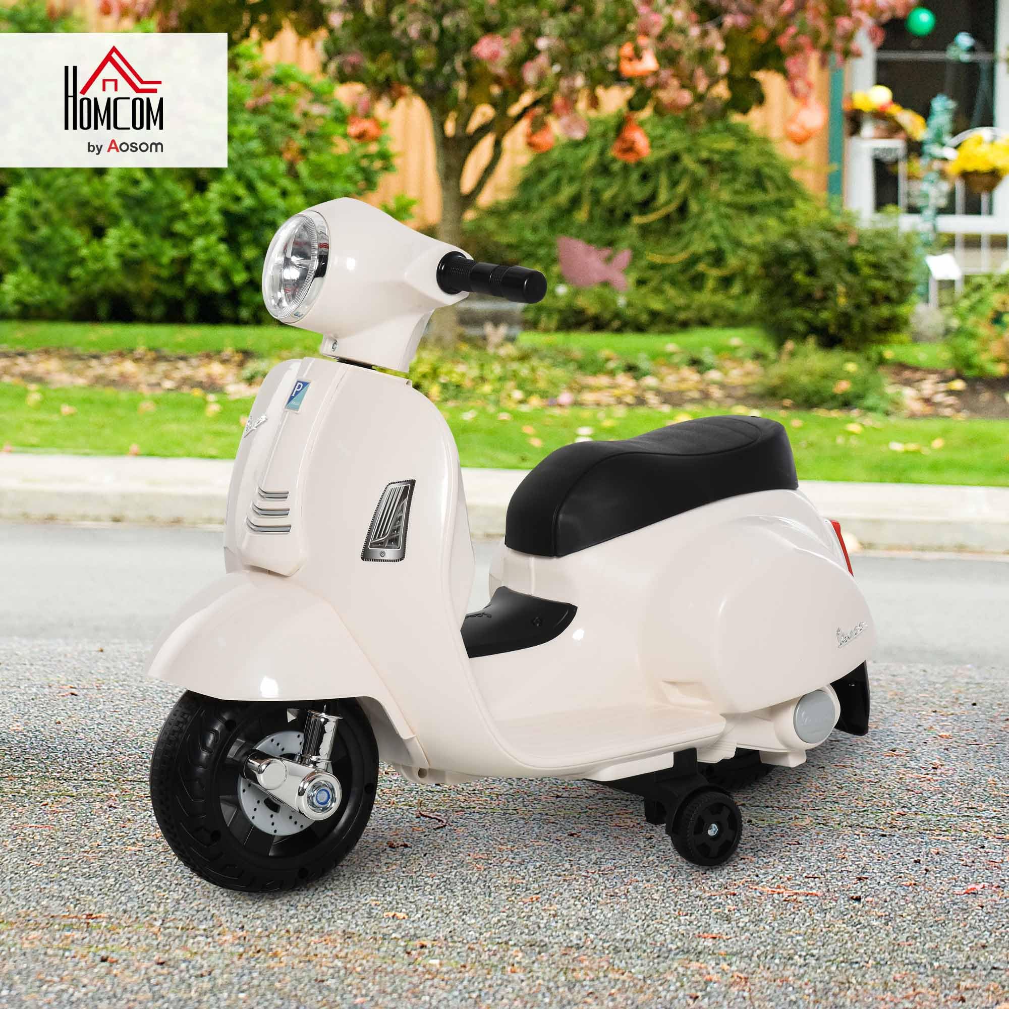 HOMCOM Moto Elettrica per Bambini 6V con Licenza Ufficiale Vespa Batteria, Motorino Elettrico per Bambini da 18-36 Mesi con Fari e Clacson, 66.5x38x52cm, Bianco