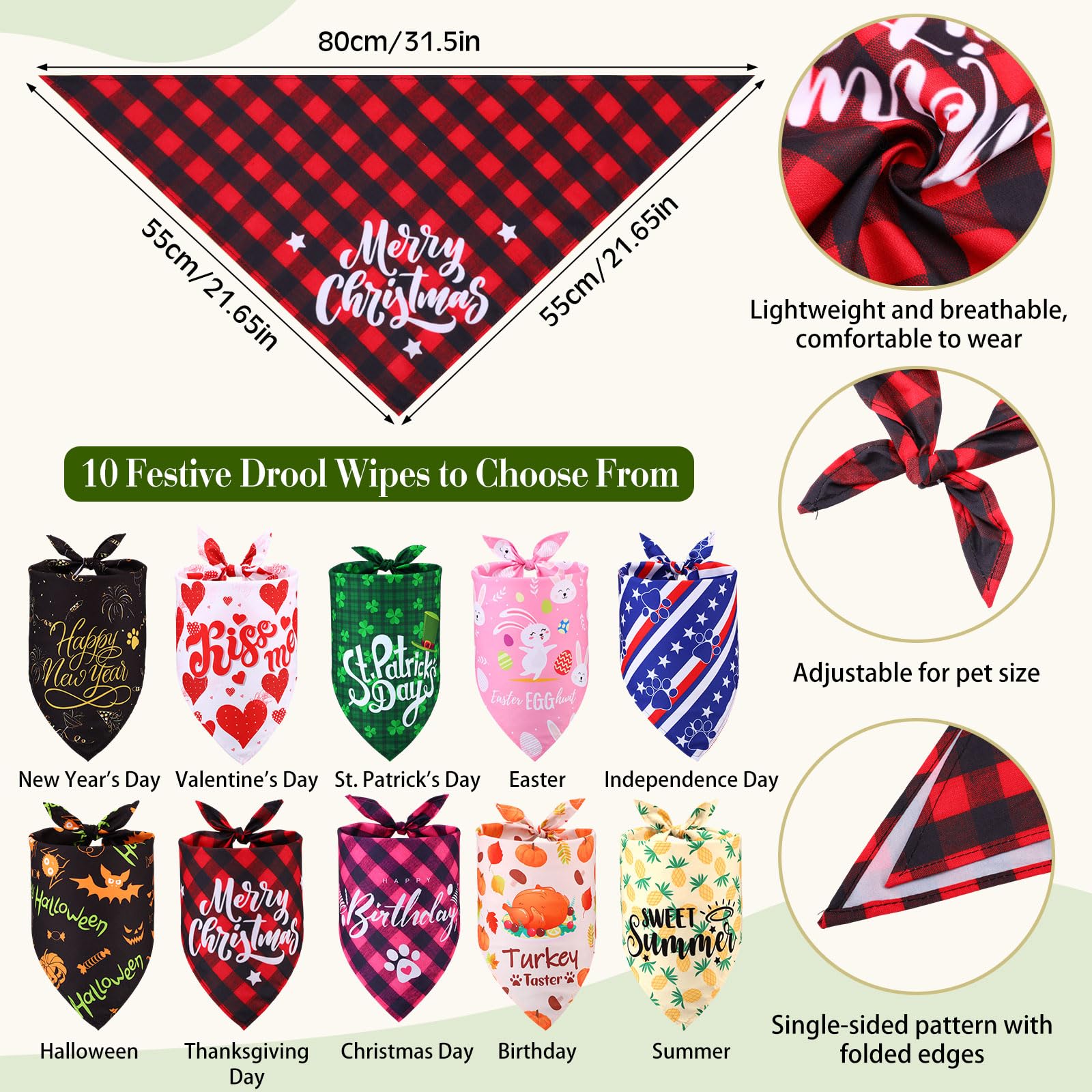 Dansydaisy 20 bandanas de Navidad para perro, accesorios de disfraz para mascotas, bufanda ajustable para perro, bandanas para Halloween, Acción de Gracias, Navidad, bufanda grande para mascotas,
