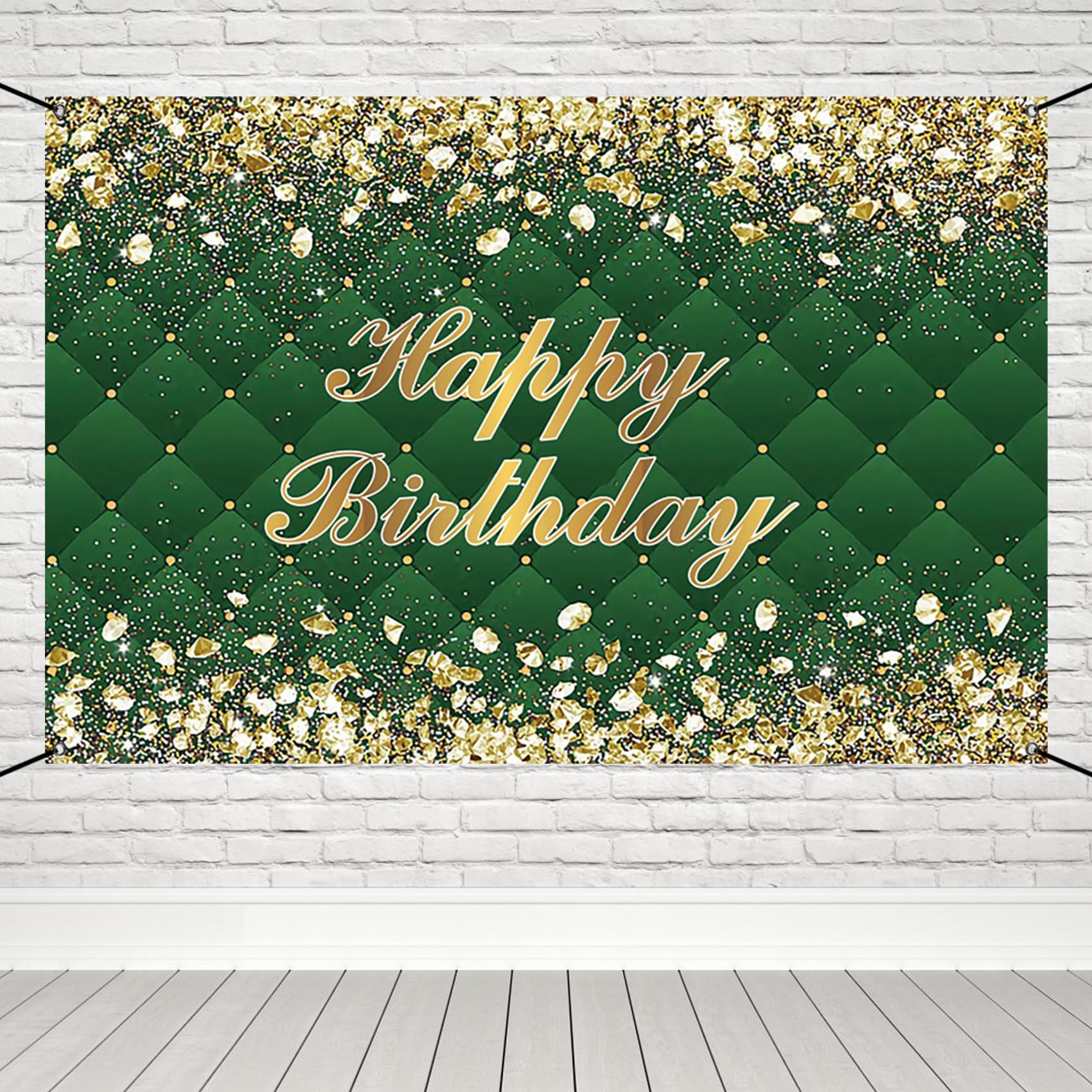 Renaiss 6x3.6ft Happy Birthday Banner Gold Diamonds Green Party Decoration Supplies Royal Green Happy Birthday Wallpaper Background For Men Women 30th