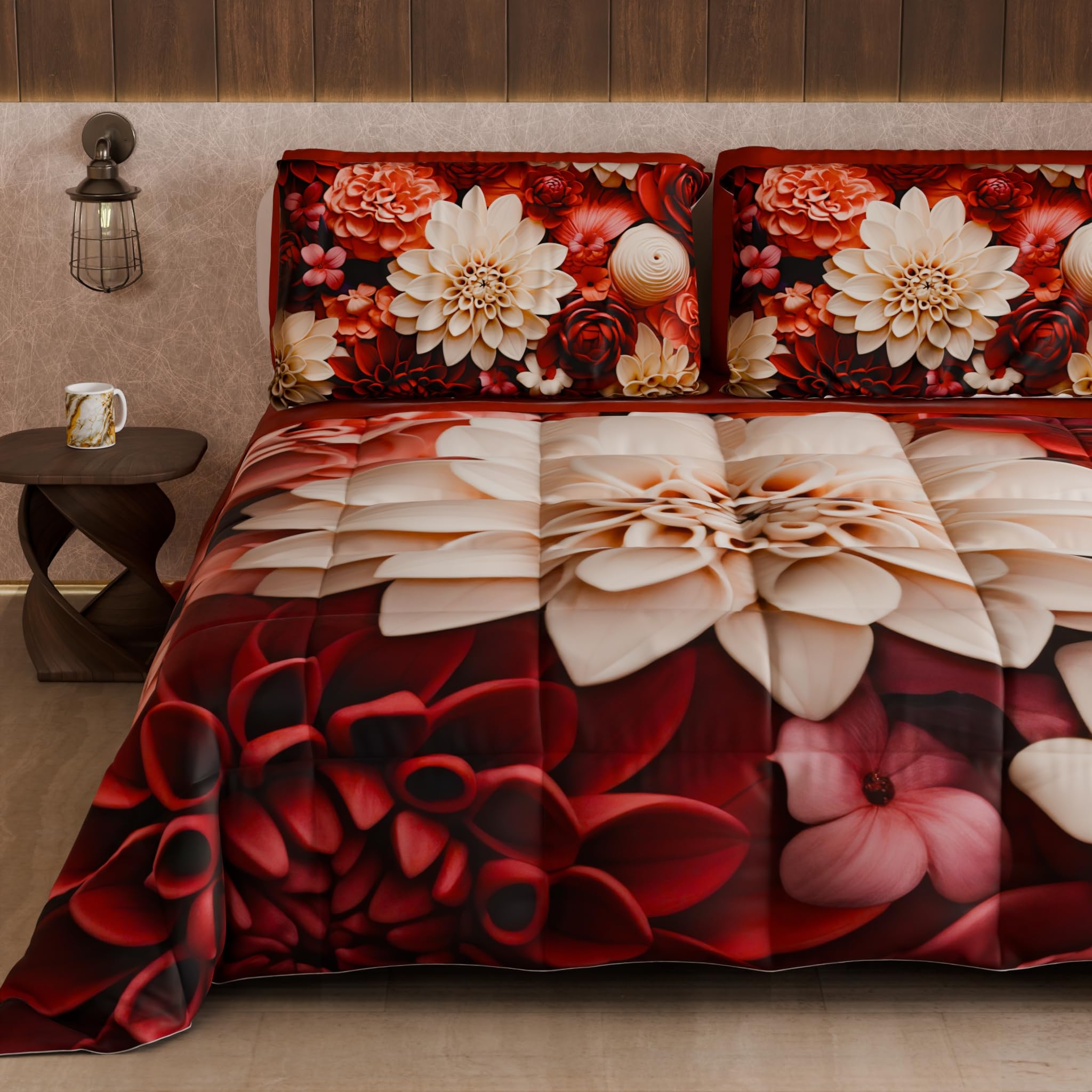 PETTI Artigiani Italiani - Trapunta Invernale, Piumone Invernale, Trapunta Matrimoniale Double Face Tinta Unita e Stampa Digitale Floreale 05 24, 100% Microfibra, Made in Italy