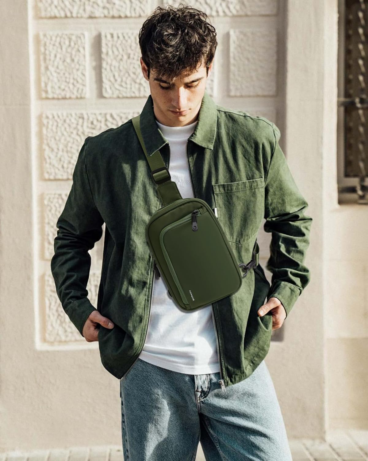 Small Sling Bag for Women and Men, Crossbody Bag Trendy, Fanny Packs Purses Chest Bag for Travel - Green - Image 2