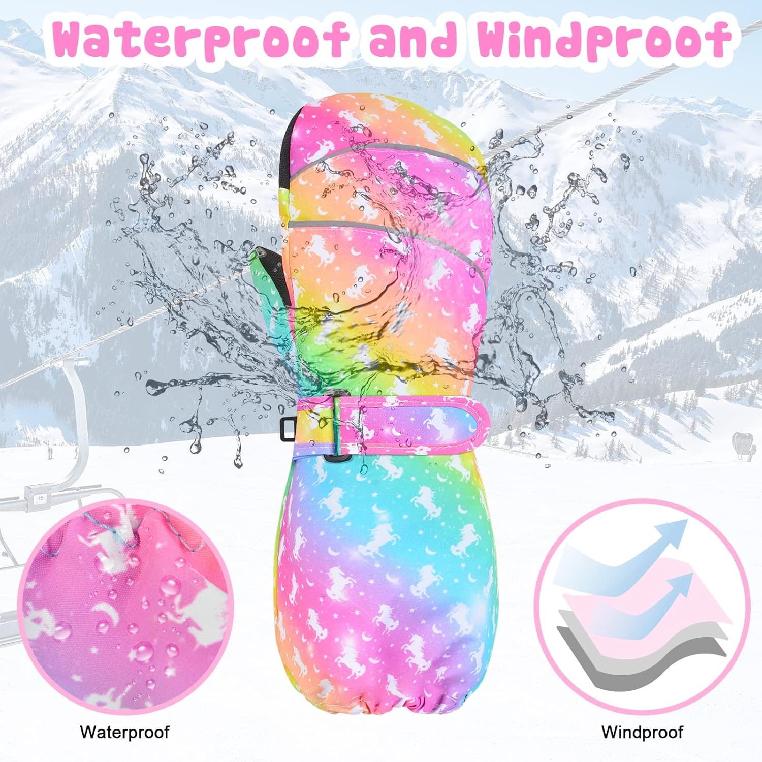 Kids Gloves Winter Toddler Mittens Girls Snow Ski Glove Waterproof Warm Sherpa with Long Cuff Snowboard Gloves - Image 6