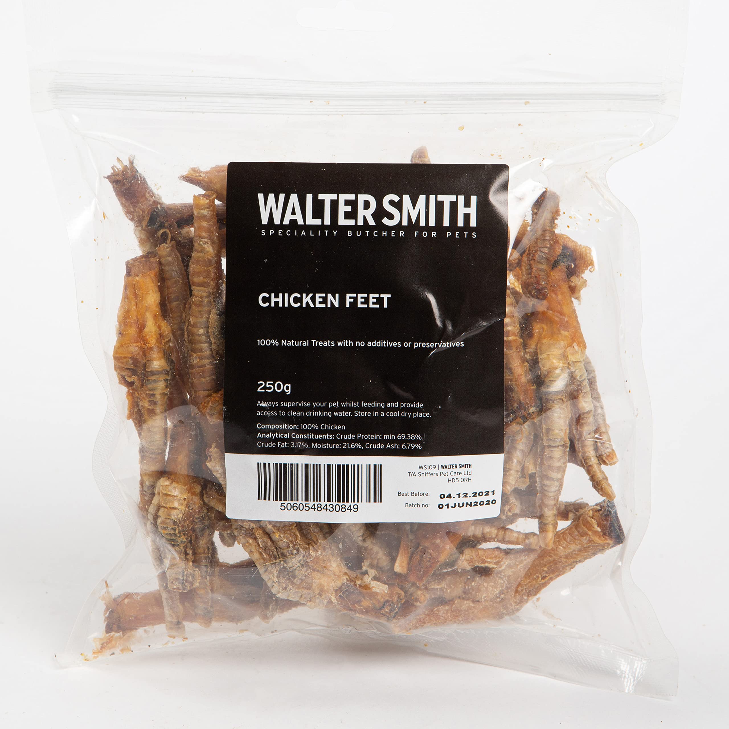 Walter Smith Natural Chicken Feet 250g – 100% Natural Dog Treat – No Artificial Colours or Preservatives – Natural Dog Chew