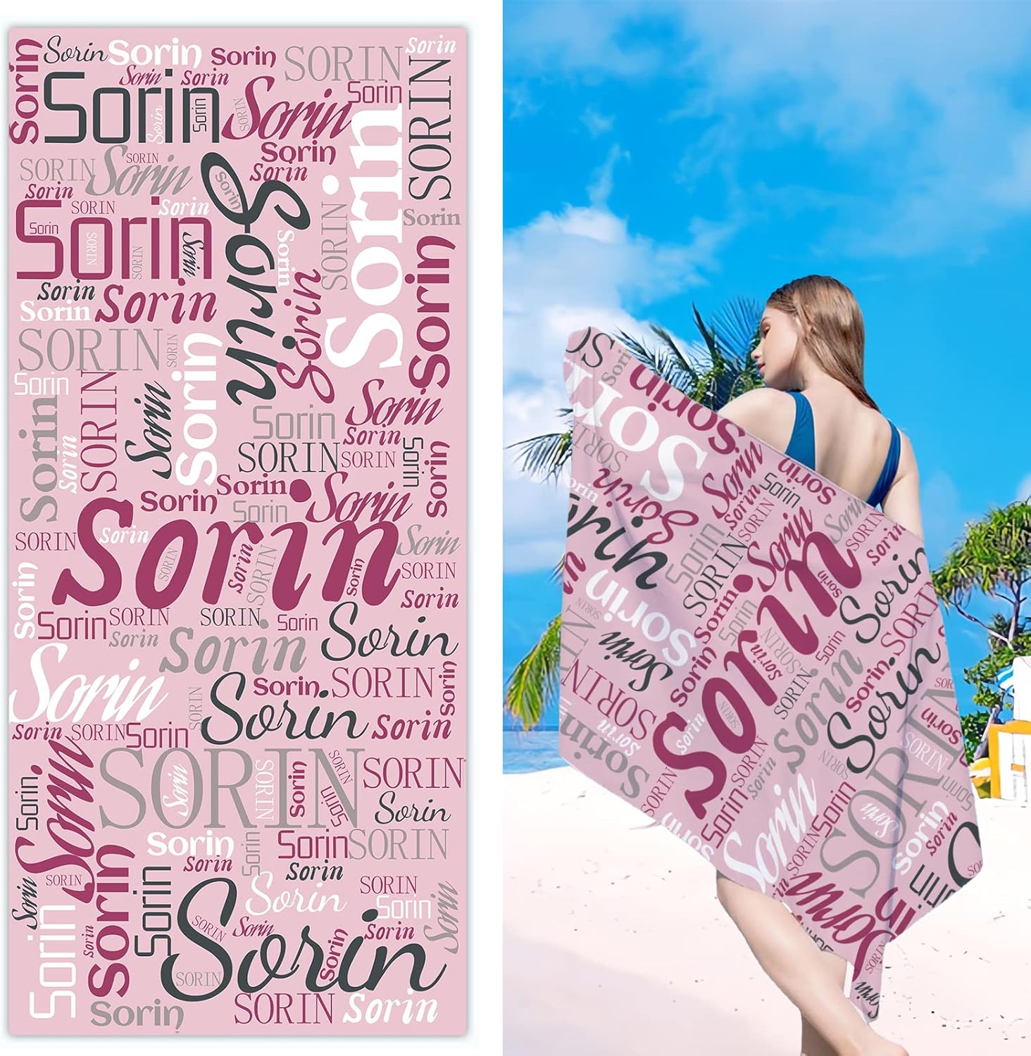 Personalized Beach Towels with Name for Kids Adults Light