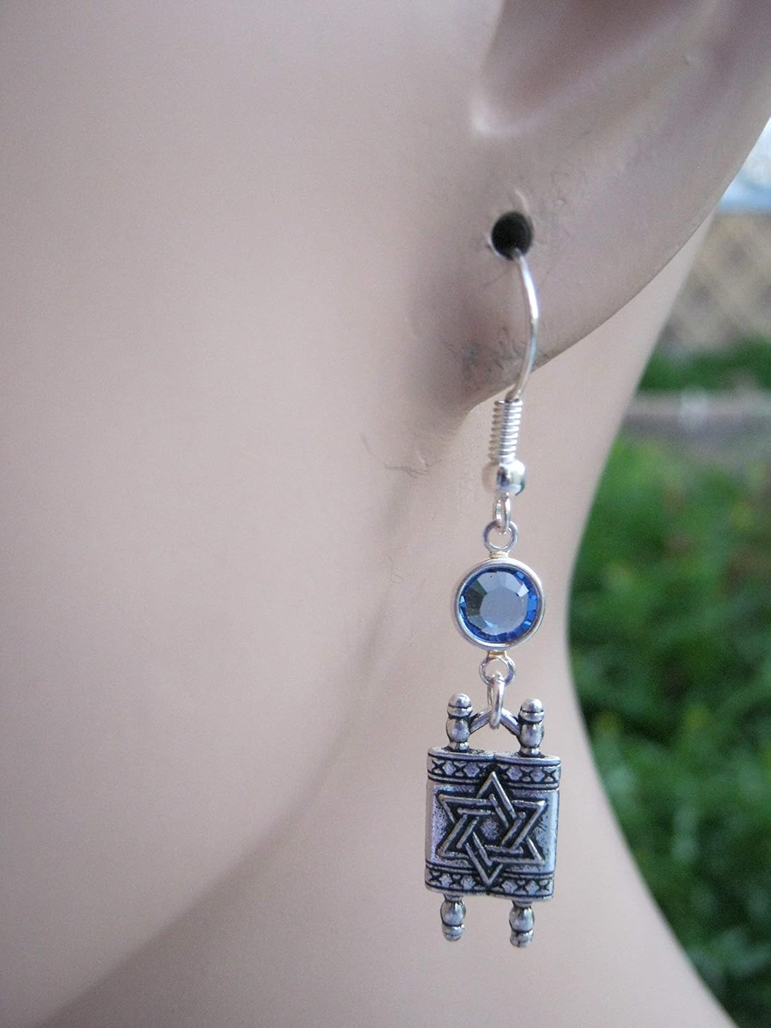 Torah Birthstone Earrings, Hanukkah Earrings, Jewish Jewelry, Personalized Israeli Earrings, Judaism Earrings