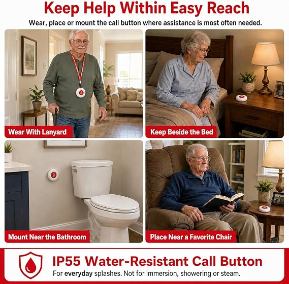 CallToU Portable Caregiver Pager Wireless Call Button for Elderly at Home