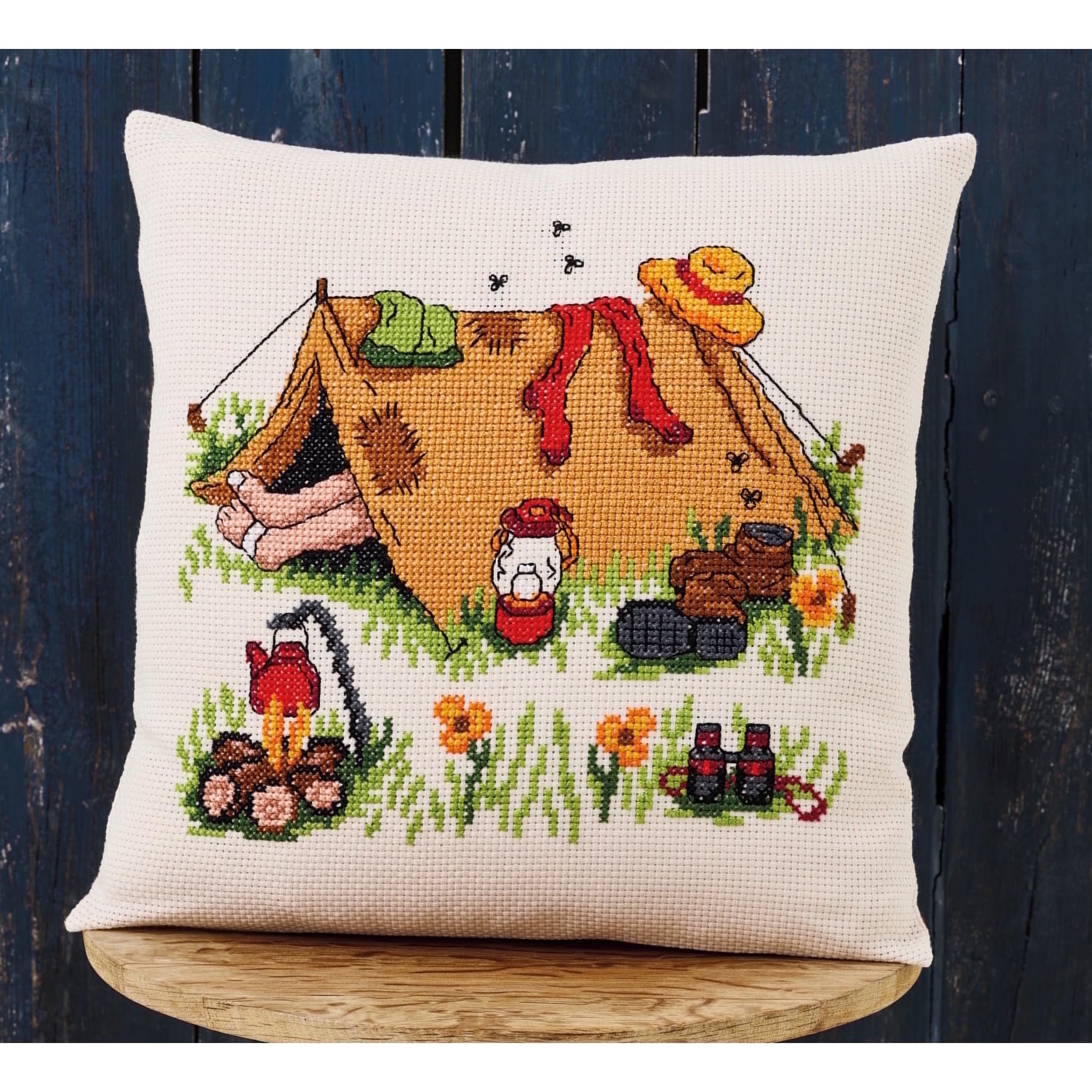 Permin Counted Cross Stitch Kit - Camping Trip Cushion