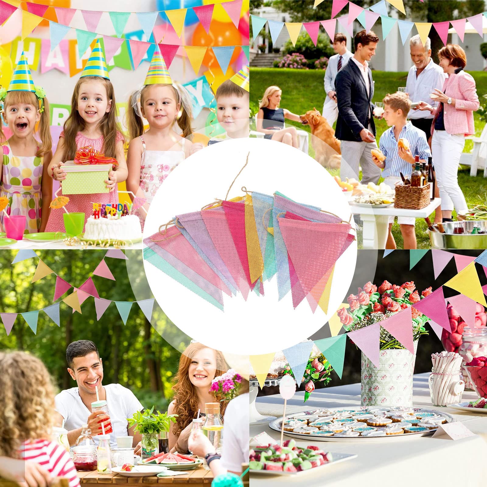 Bandierine Colorate Per Feste Bandierine Decorazione Cameretta Bambini - Ghirlanda Triangolare In Cotone 2,7 M, 10 Pezzi, Per Lettino, Parete, Feste Festone Carnevale