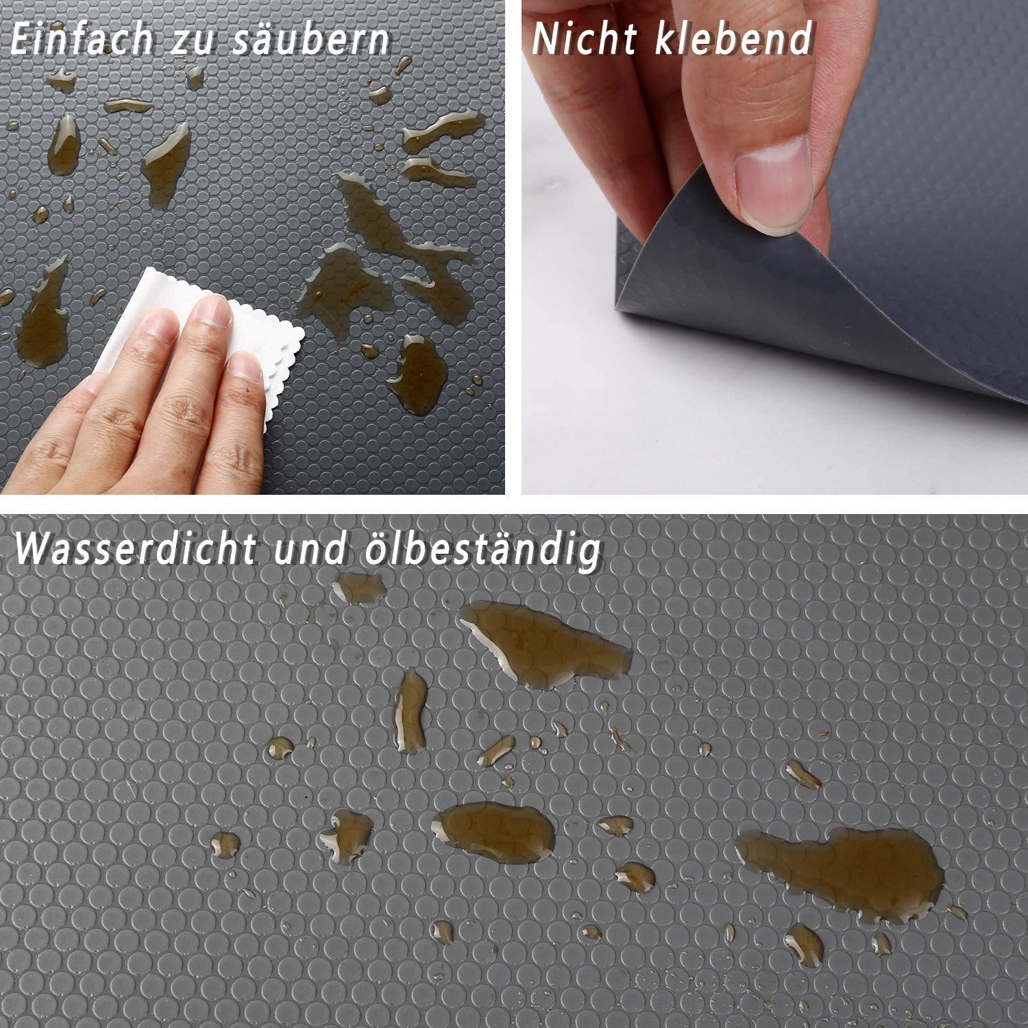 Shelf Liner Küchenschubladenmatten, nicht klebende EVA-Material-Kühlschrankauskleidungen mit wasserdichtem, haltbarem Kühlschranktisch Tischsets für Schrank, Schubladenauskleidung (Grau, 60cmx500cm)