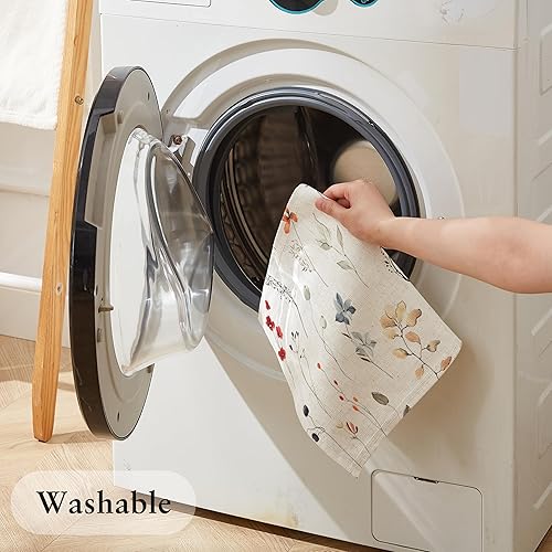 Miniatura 4 de LilyCat Manteles individuales de tela de lino, impermeables, duraderos, bohemios, para cocina, rústico, vintage, lavables, juego de 6, 18 x 12