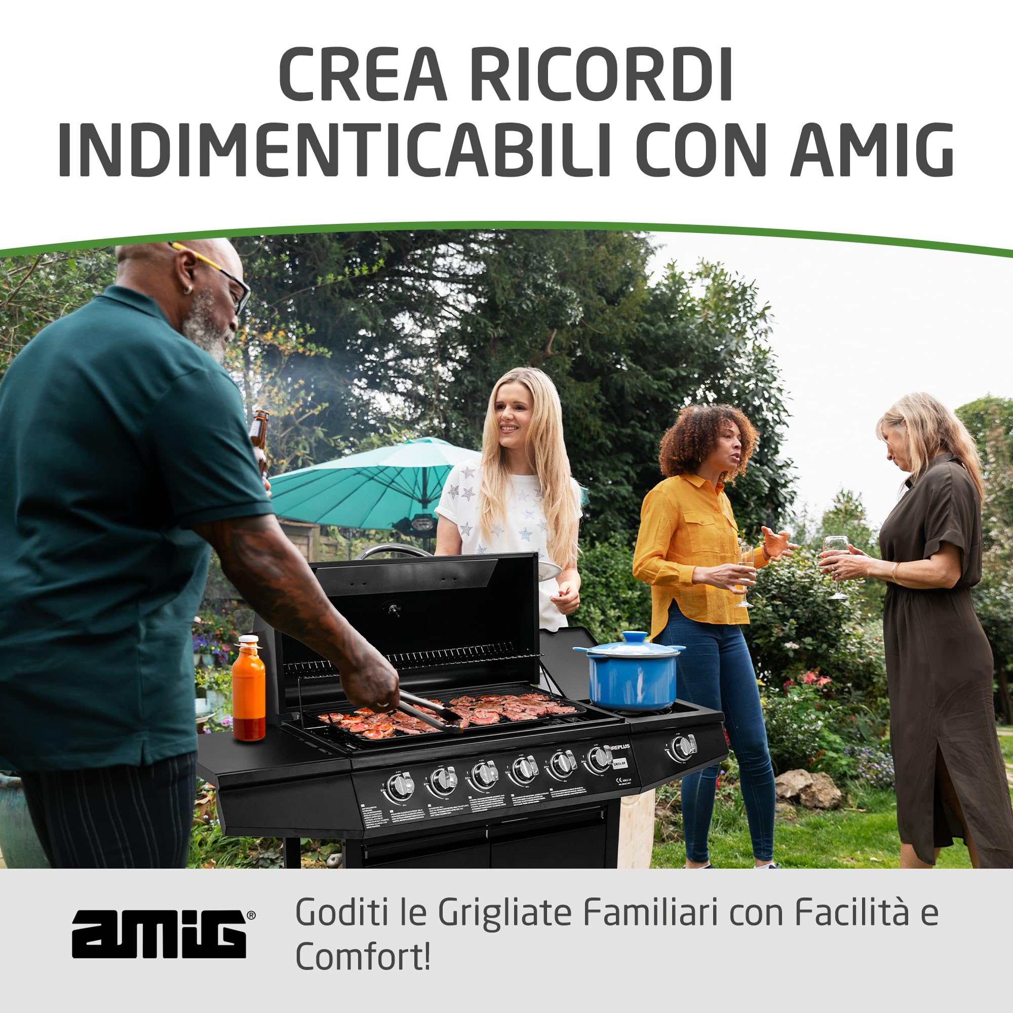 Barbecue a gas Fireplus 6+1 12,9 kW Acciaio inox nero GRILL-6F 7 bruciatori 138x52x103 cm