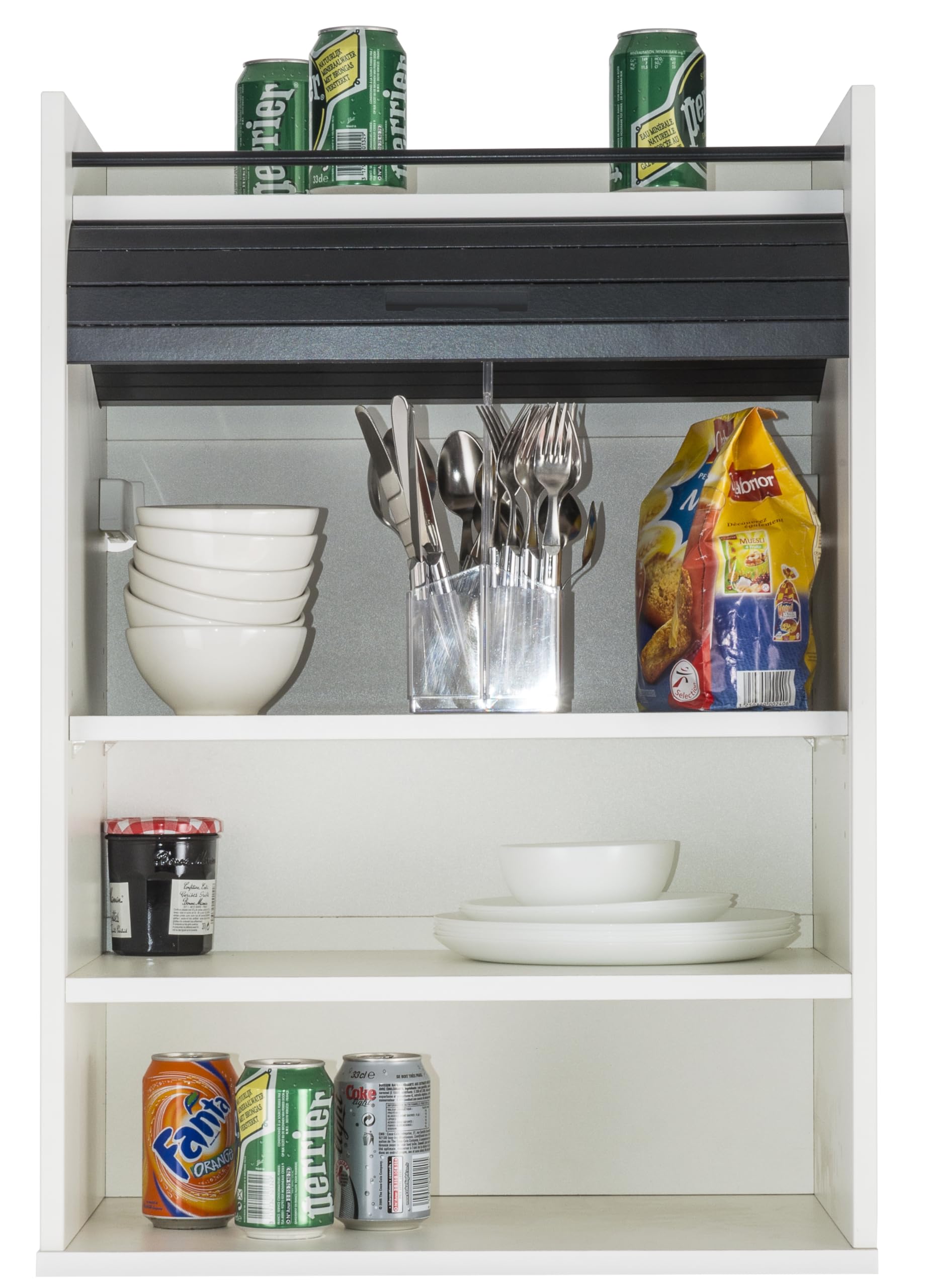 Meuble haut de cuisine à rideau 40x35x72 cm blanc et noir - COOK | Maison et Styles Meuble haut de cuisine à rideau 40x35x72 cm blanc et noir - COOK | Maison et Styles