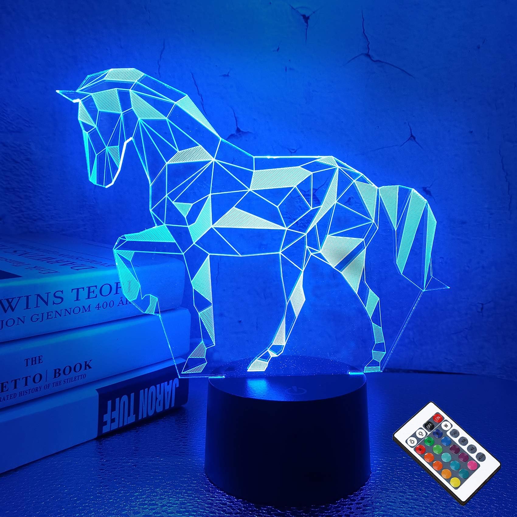 Night Lights for Kids Horse Illusion 3D Night Light Bedside Lamp 16 Colors Changing with Remote Control Best Birthday Gifts for Child Baby Boy and Girl
