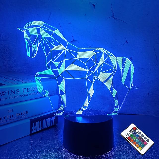 Night Lights for Kids Horse Illusion 3D Night Light Bedside Lamp 16 Colors Changing with Remote Control Best Birthday Gifts for Child Baby Boy and Girl