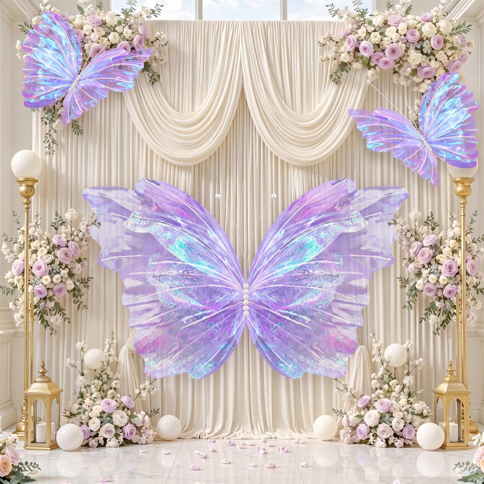 View 1 of [See Notes] Sureio 3 Pcs Giant Butterfly Party Decoration Set (Purple)