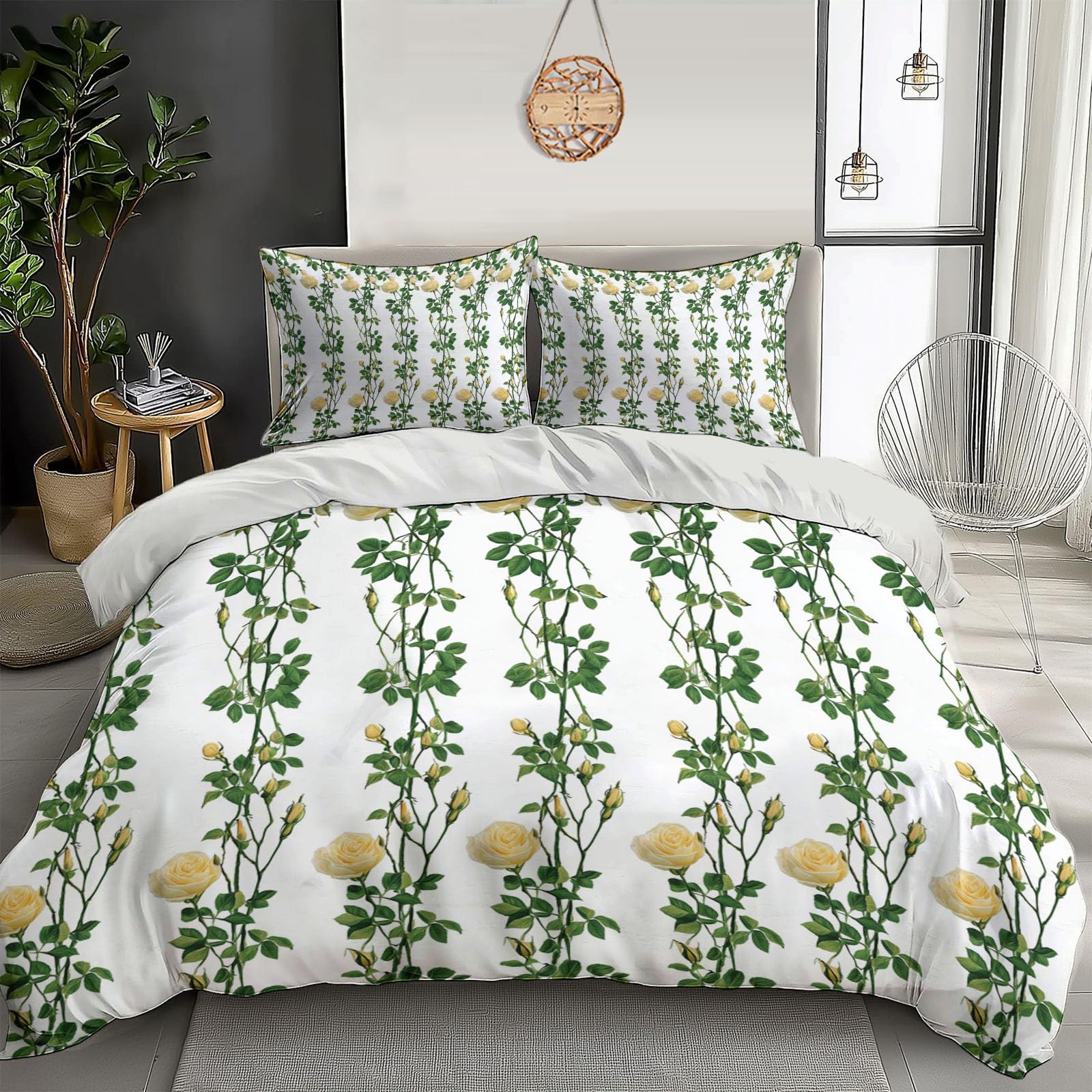 Parure de lit adulte 140x200 microfibre douce avec housse de couette et taies d'oreiller fleurs