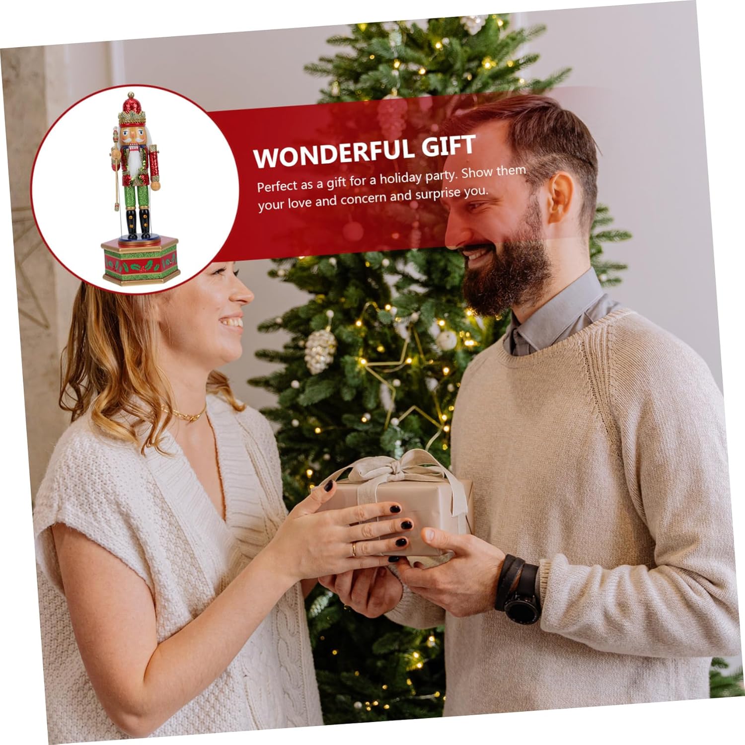 Wooden Nutcracker Musical Box with Handcrank Melody Painted Desktop Xmas Decor Craftsmanship for Holiday and Festive Ornament