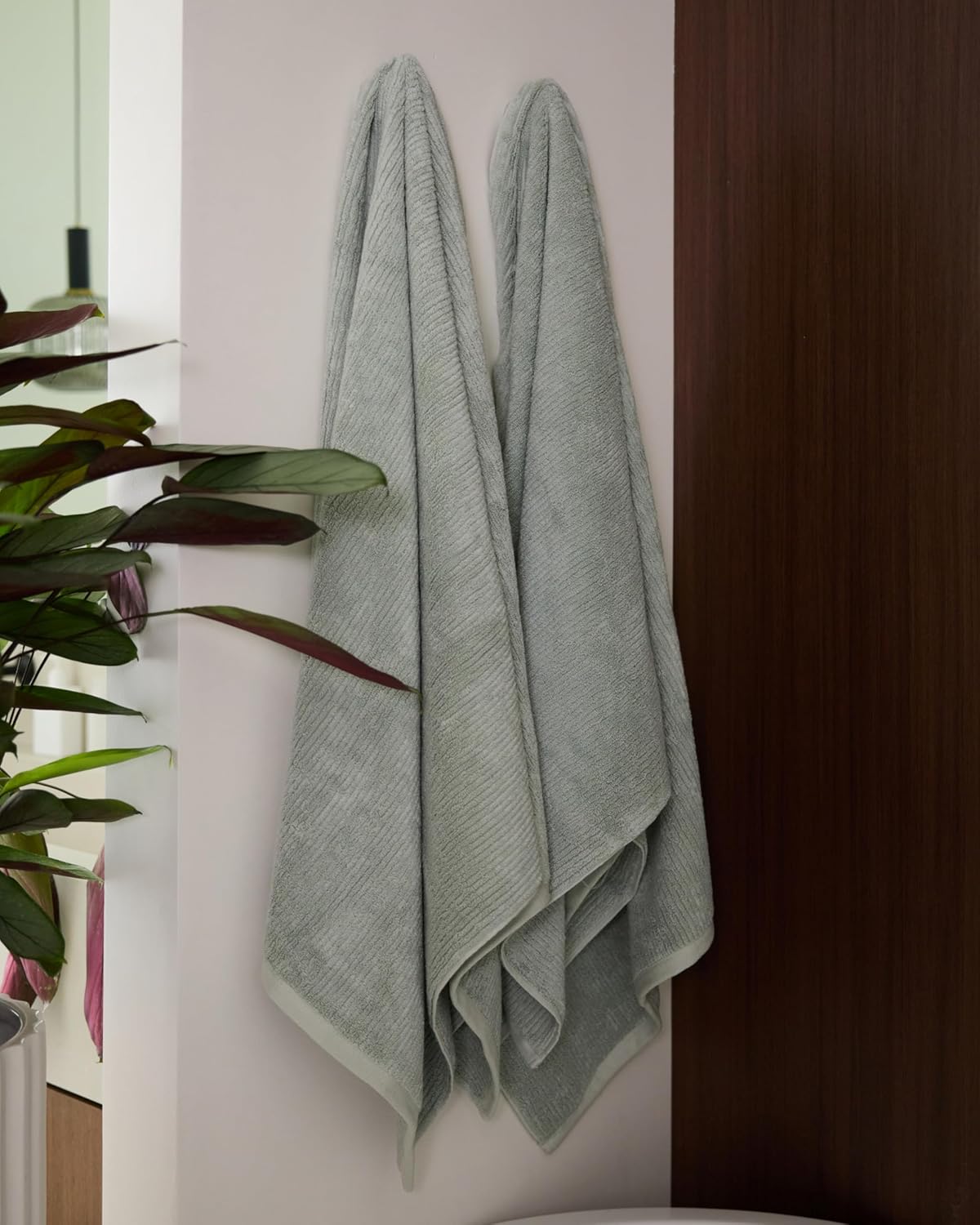 Cozy Earth Complete Ribbed Terry Bath Bundle - 60% Cotton 40% Viscose from Bamboo - Soft & Absorbent Cotton Bath Towel Set - 4 Washcloths, 2 Hand Towels, 2 Bath Towels, 2 Bath Sheets - Laurel