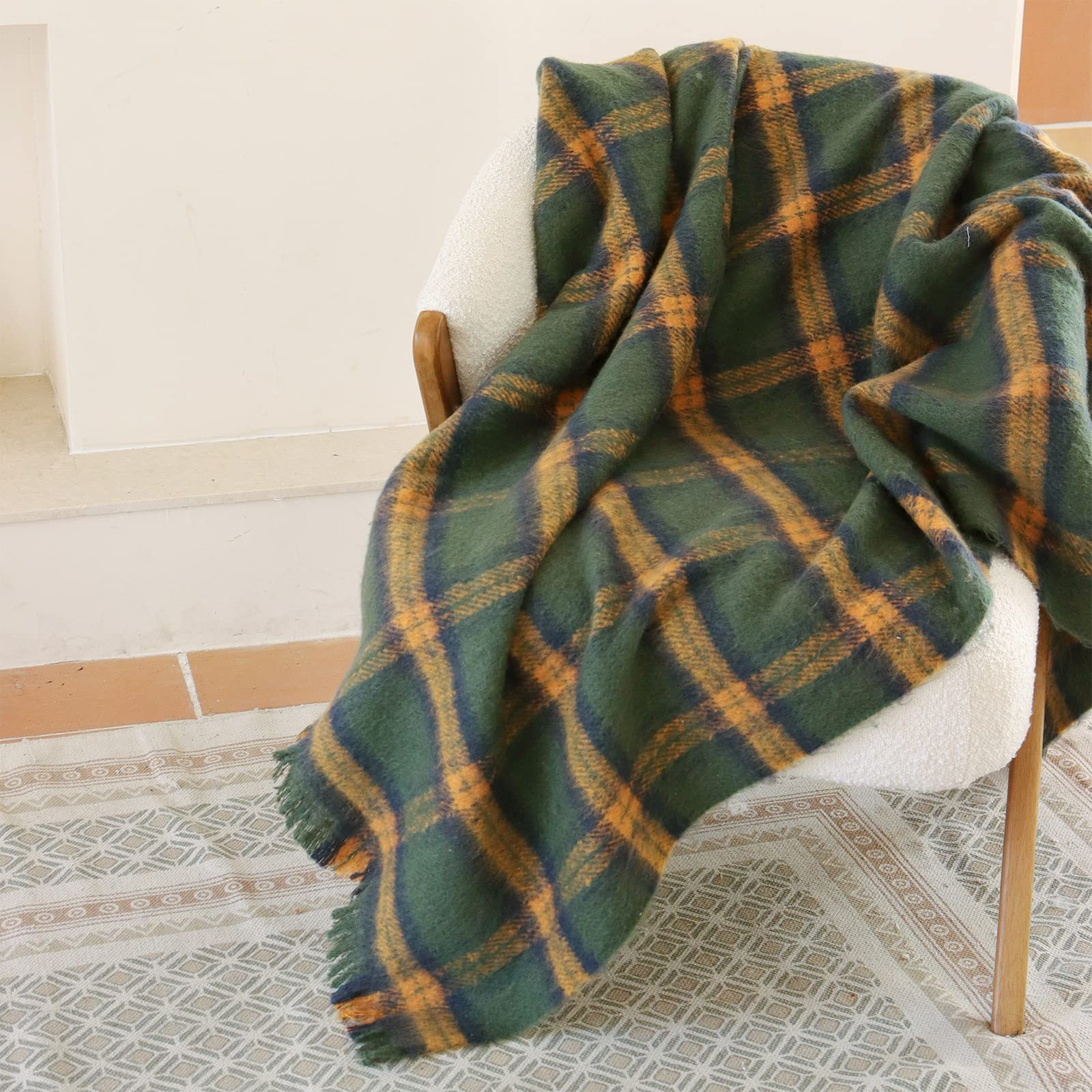 ZonLi Green Plaid Throw Blanket for Couch, Checkered Throw Blanket