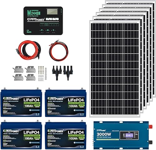 Miniatura 10 de ExpertPower Kit de energía solar de 5 KWH 12 V  LiFePO4 12 V 200 Ah paneles solares de 600 W controlador de carga solar MPPT de 40 A cargador